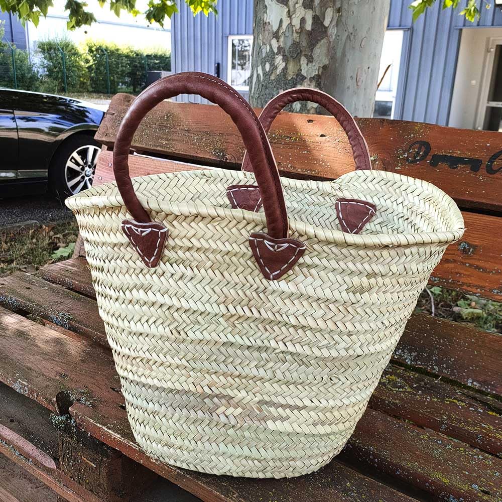 Shop-Story Lifestyle Panier Plage Palmier Cabas Paille Cuir Beige 53cm