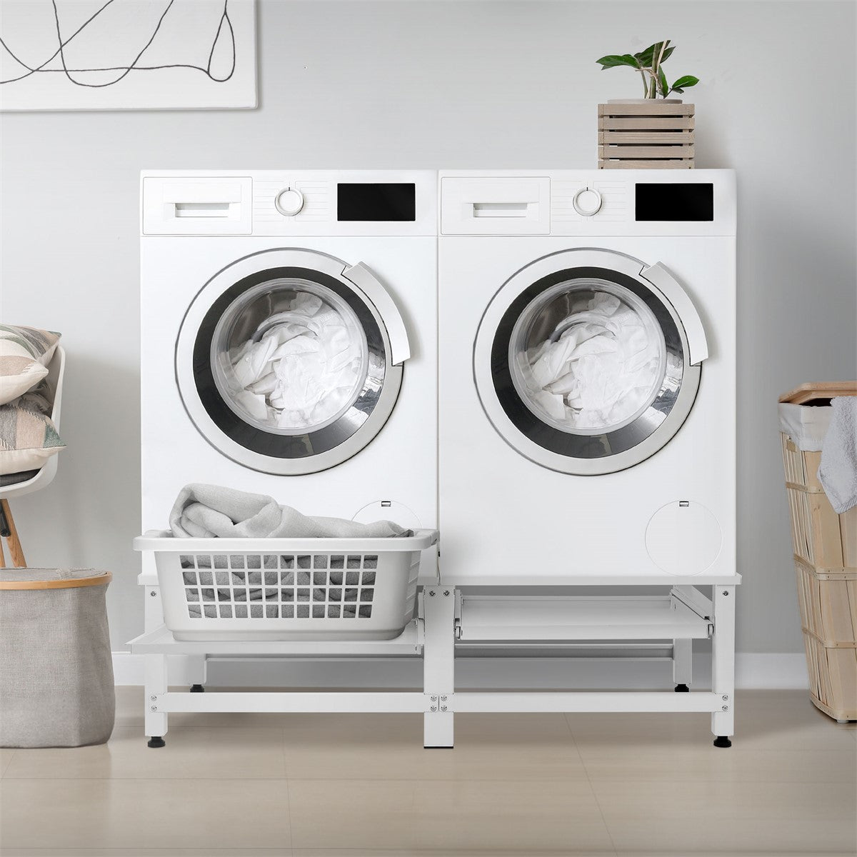 ECD Germany rehausseur lave-linge double acier noir 122x53,5x37