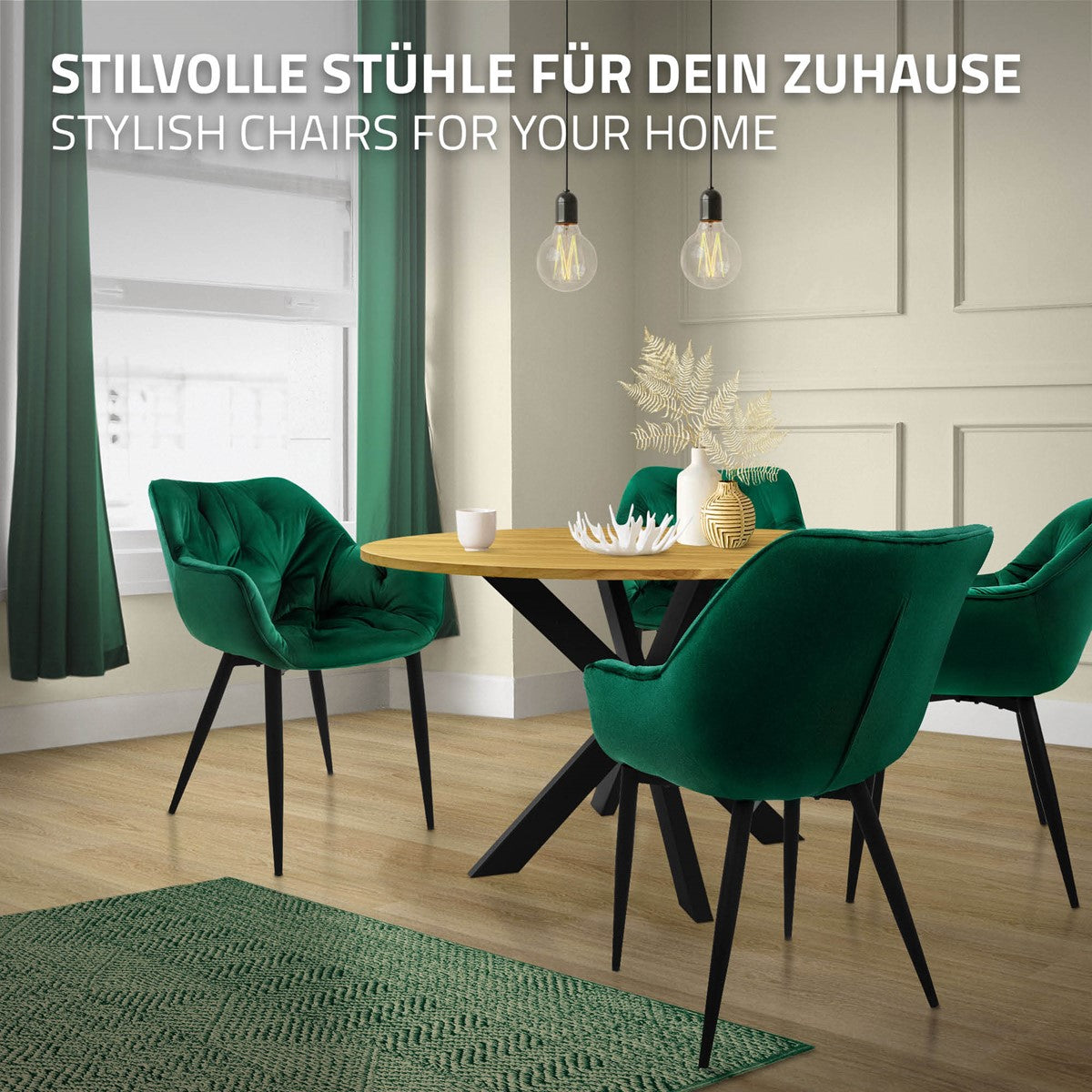 ECD Germany Möbel ML-Design 6 chaises velours vert foncé