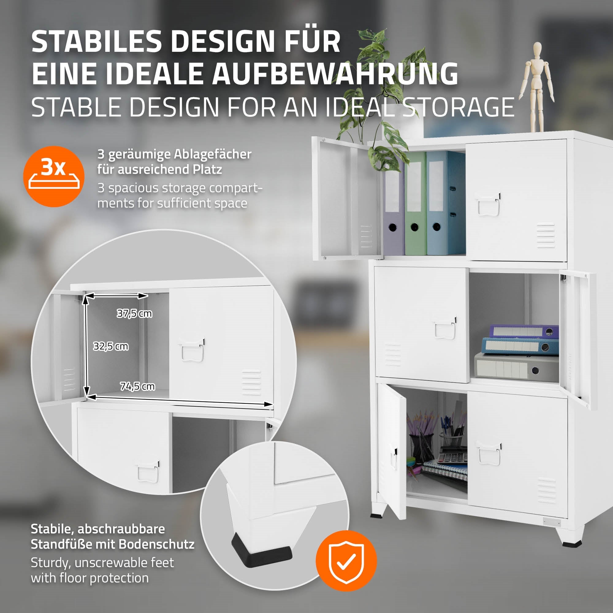 ECD Germany Werkstatt armoire bureau acier blanc 75x40x120 cm