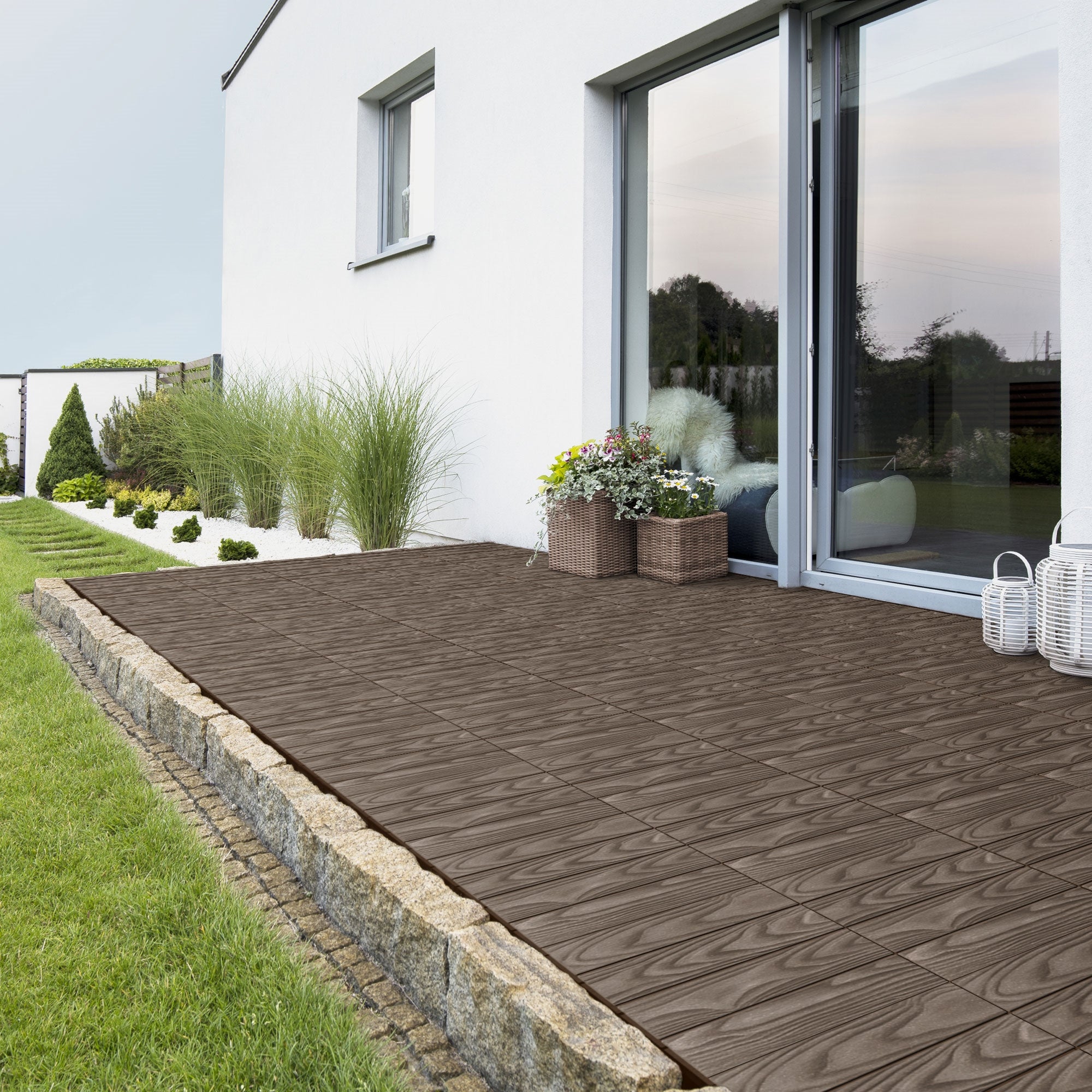 ECD Germany Garten dalle terrasse WPC 30x30 marron foncé lot 5 m² drainage