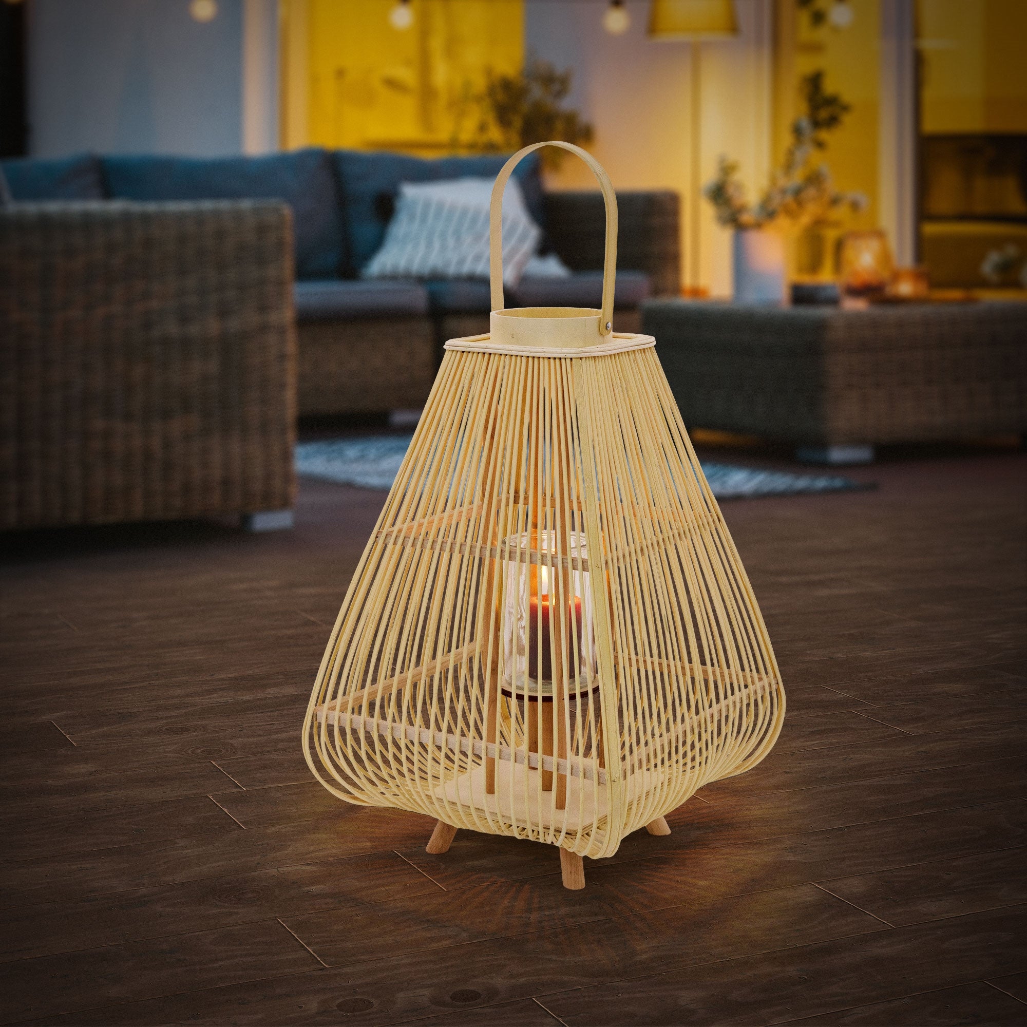 ECD Germany Garten Lanterne bambou 73,5 cm bois avec verre photophore