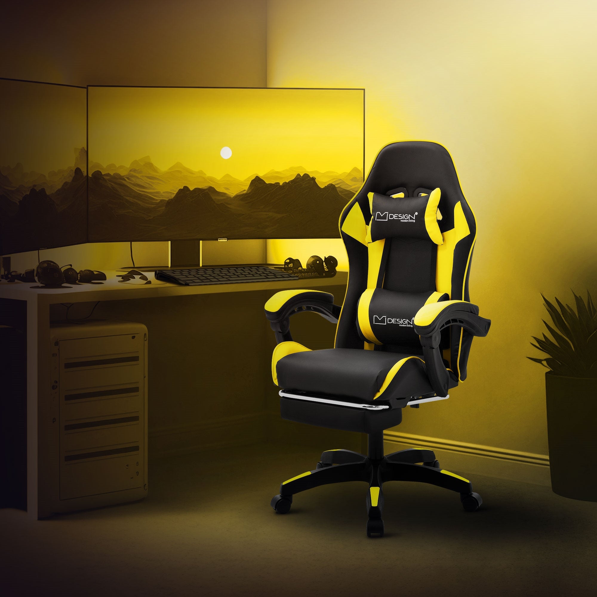 ECD Germany Möbel chaise gaming noir-jaune similicuir repose-pieds