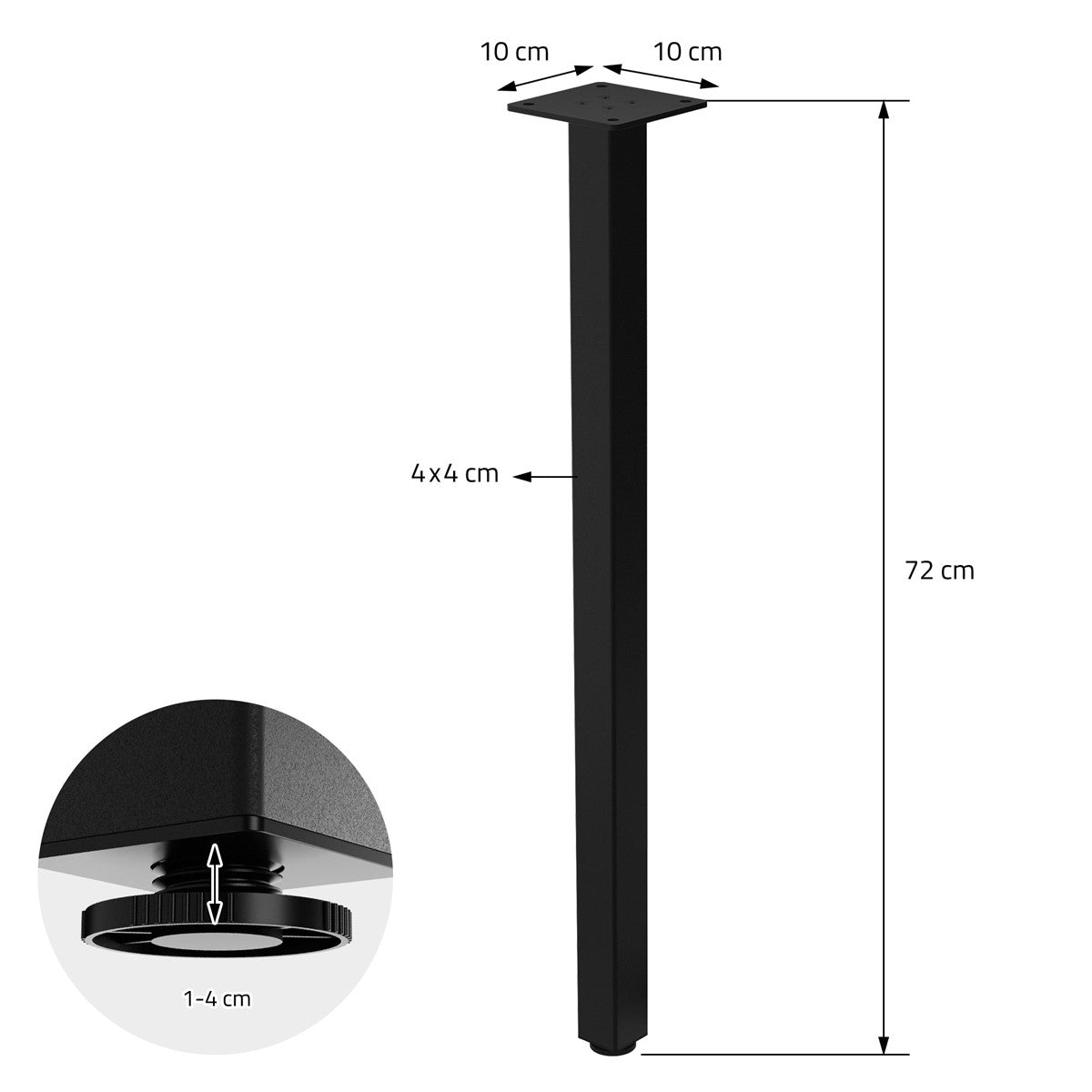 ECD Germany Möbel Pieds table noirs 72 cm lot de 4