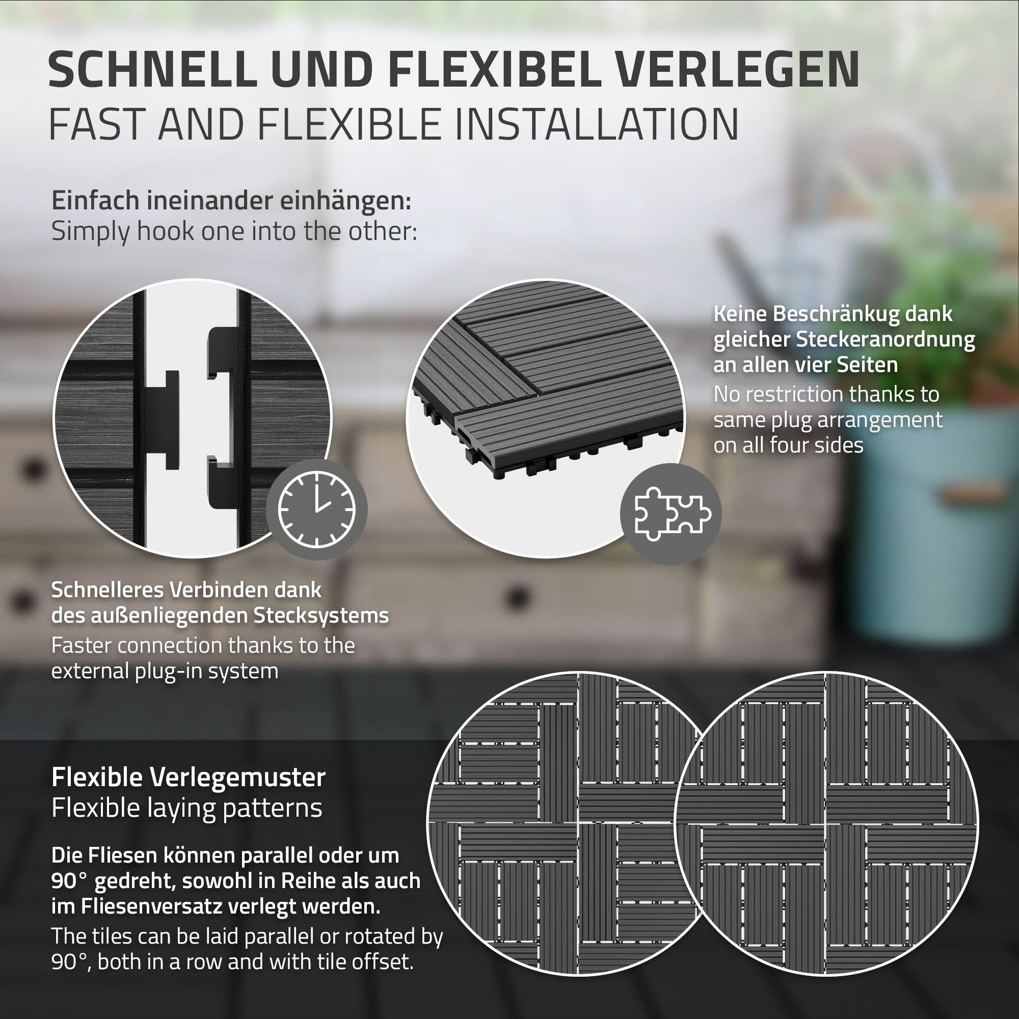 ECD Germany Garten Dalle terrasse WPC 30x30 cm Marron clair 11 pcs
