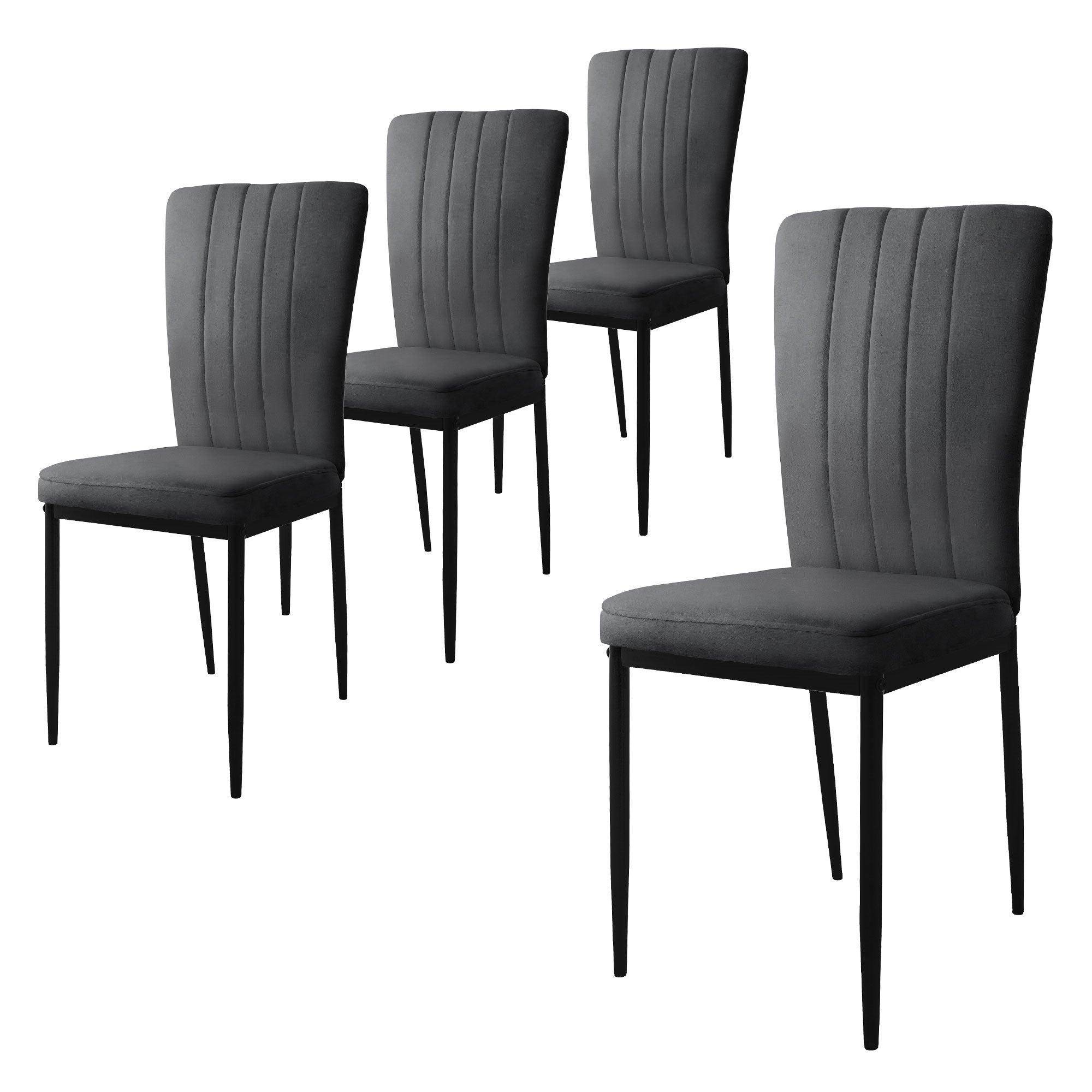 ECD Germany Möbel Lot 4 chaises velours gris pieds métal