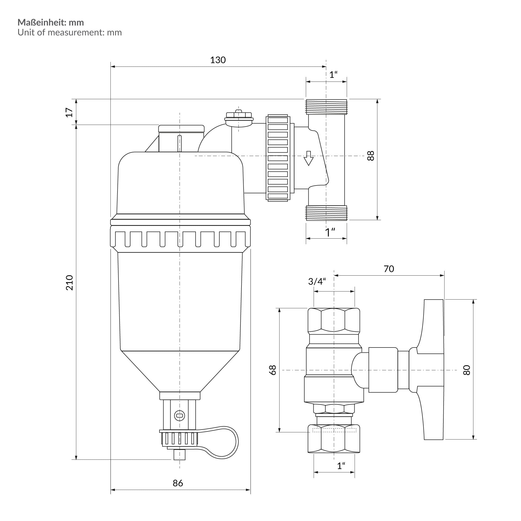 LuxeBath séparateur de boues magnétique 1"-3/4" vannes
