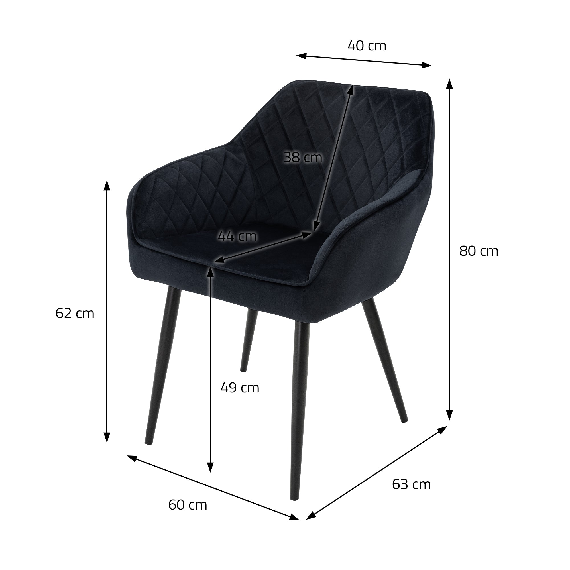 ECD Germany Möbel lot 4 chaises velours noir capitonné