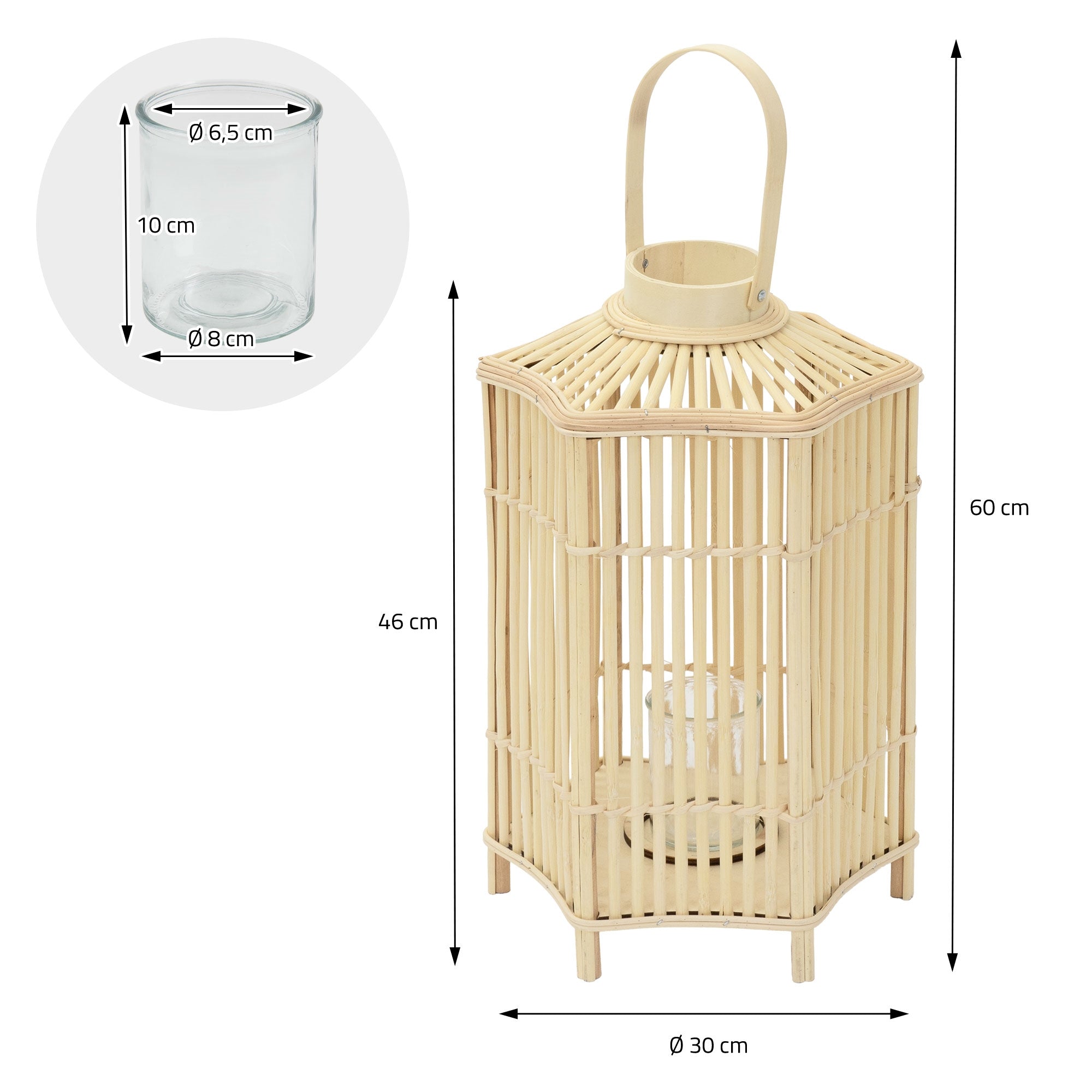 ECD Germany Garten lanterne bambou 60 cm bois tressé