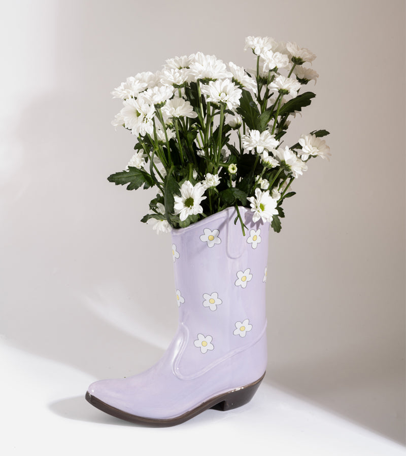 L'avant gardiste vase boots cowboy botte rose