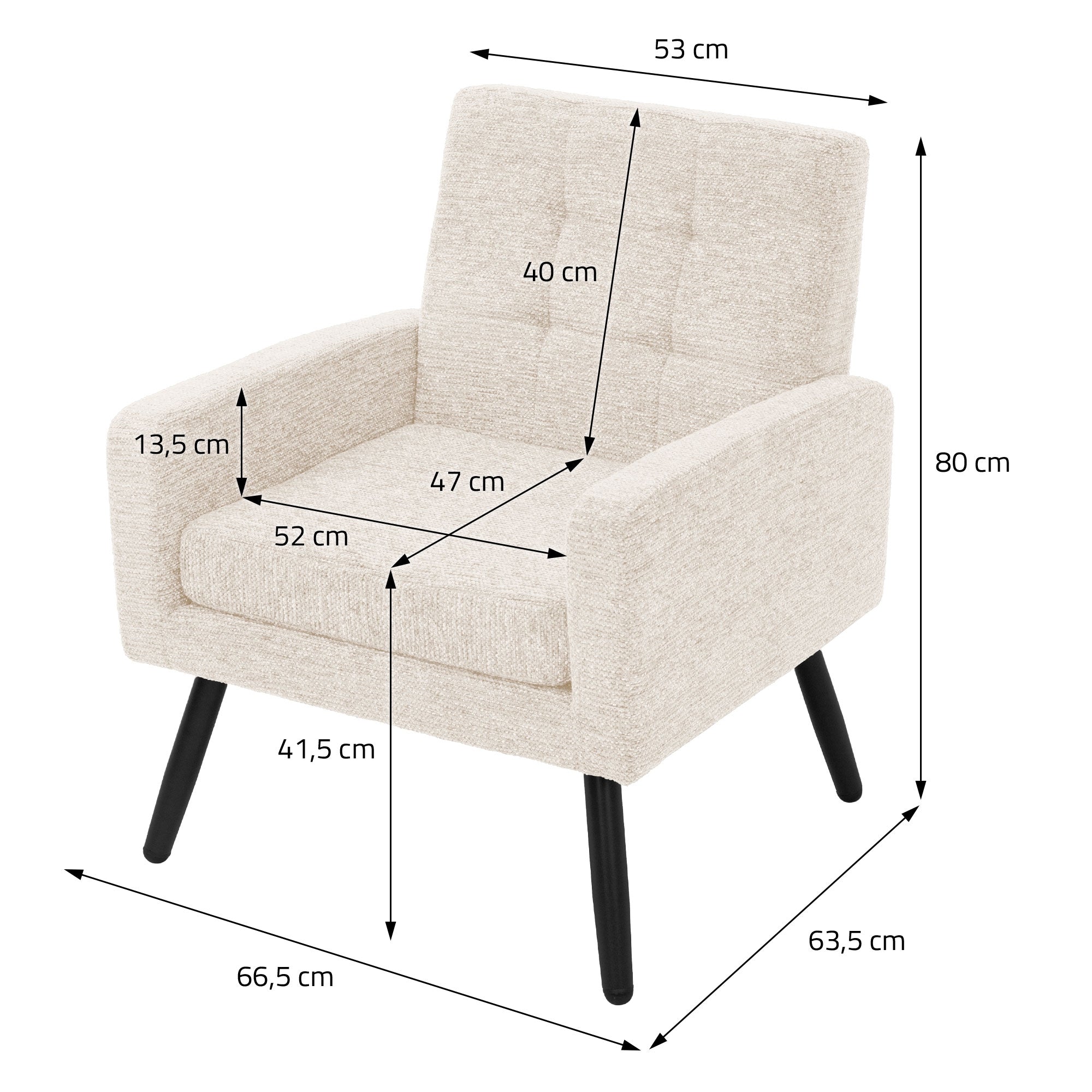 ECD Germany Möbel fauteuil beige 66,5x80x63,5 cm polyester