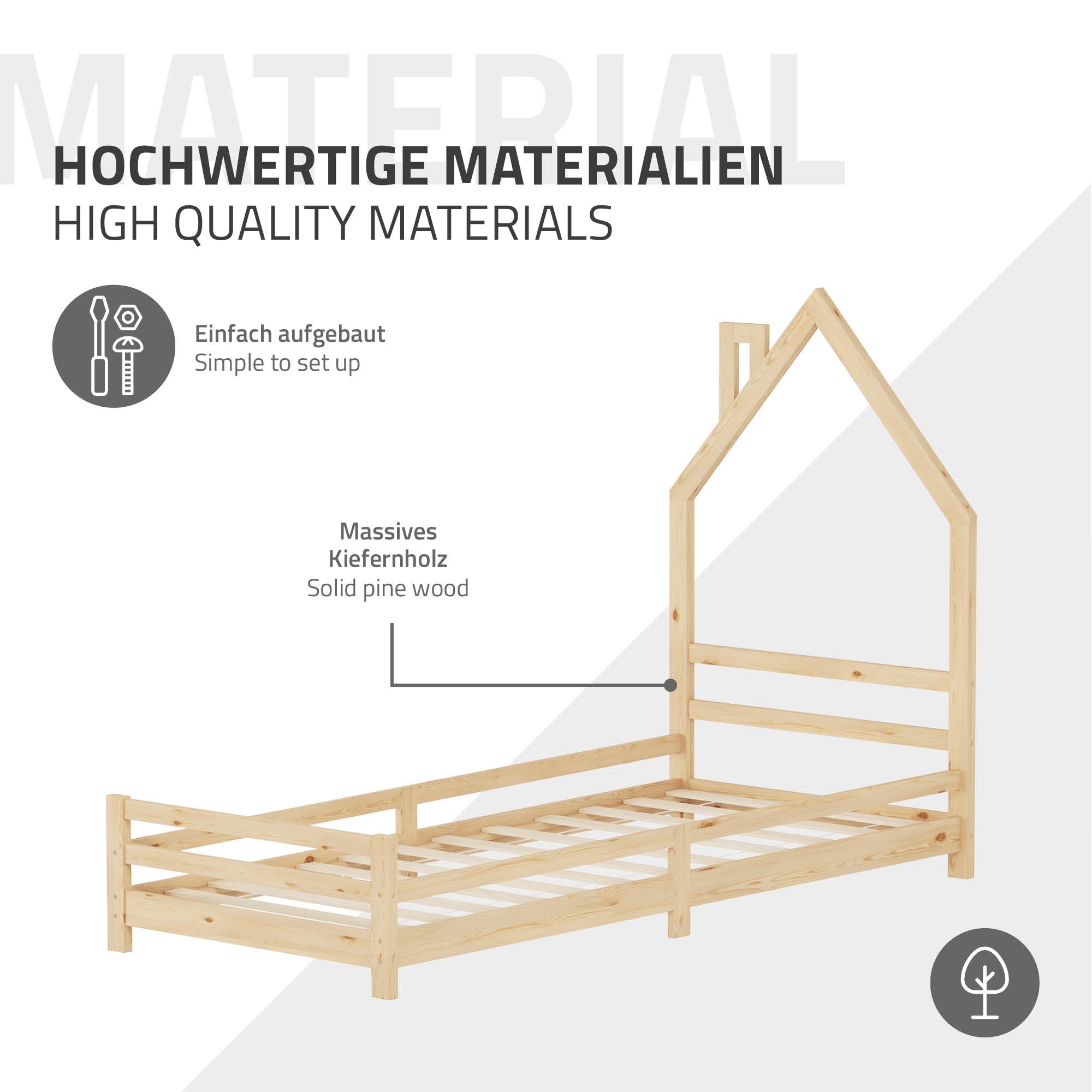 ECD Germany Kinder lit cabane 90x200 nature pin massif