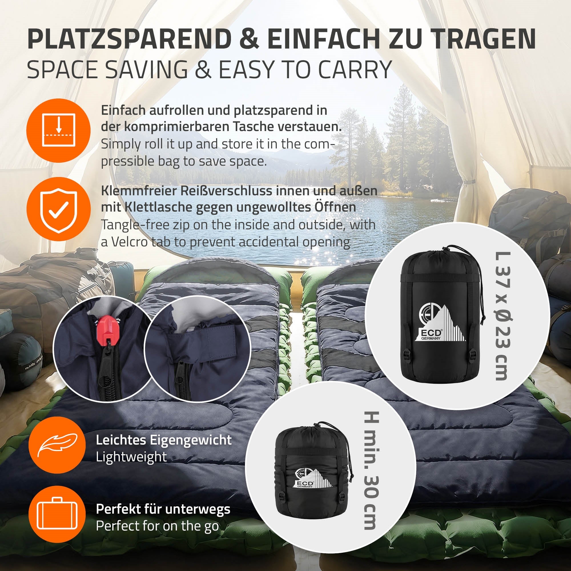 ECD Sport & Freizeit Sac de Couchage Adulte Bleu Foncé 210 cm 3 Saisons