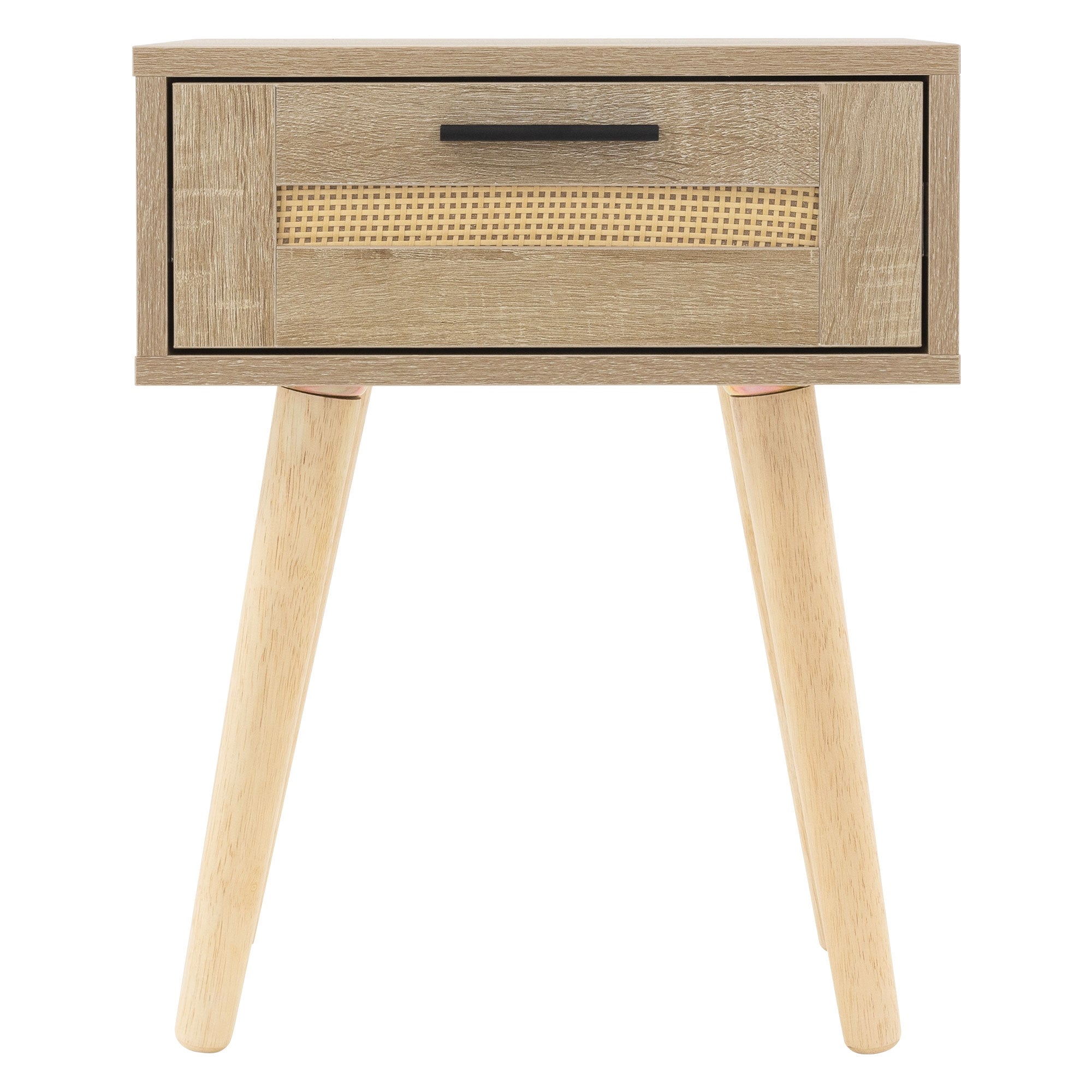 ECD Germany Möbel Table de Chevet Rotin Chêne 1 Tiroir 40 cm