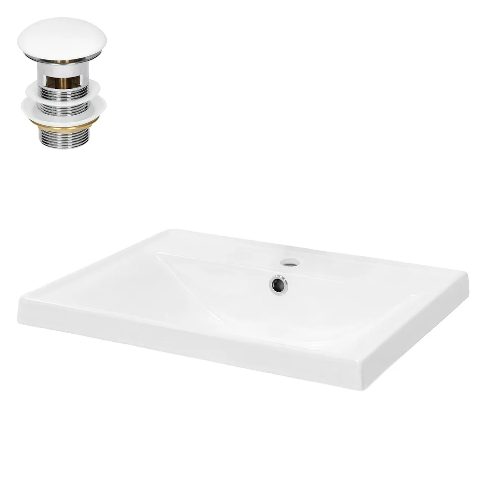 ECD Germany LuxeBath Vasque Céramique Blanc 51 cm + Bonde