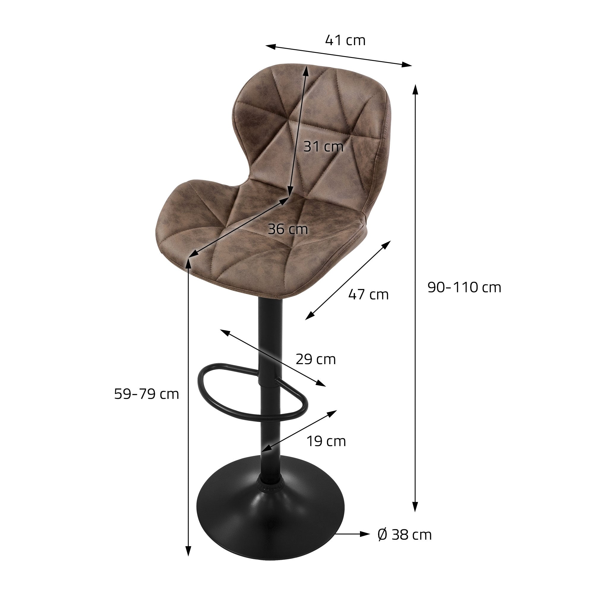 ECD Germany Möbel tabouret de bar marron similicuir lot de 4 réglable