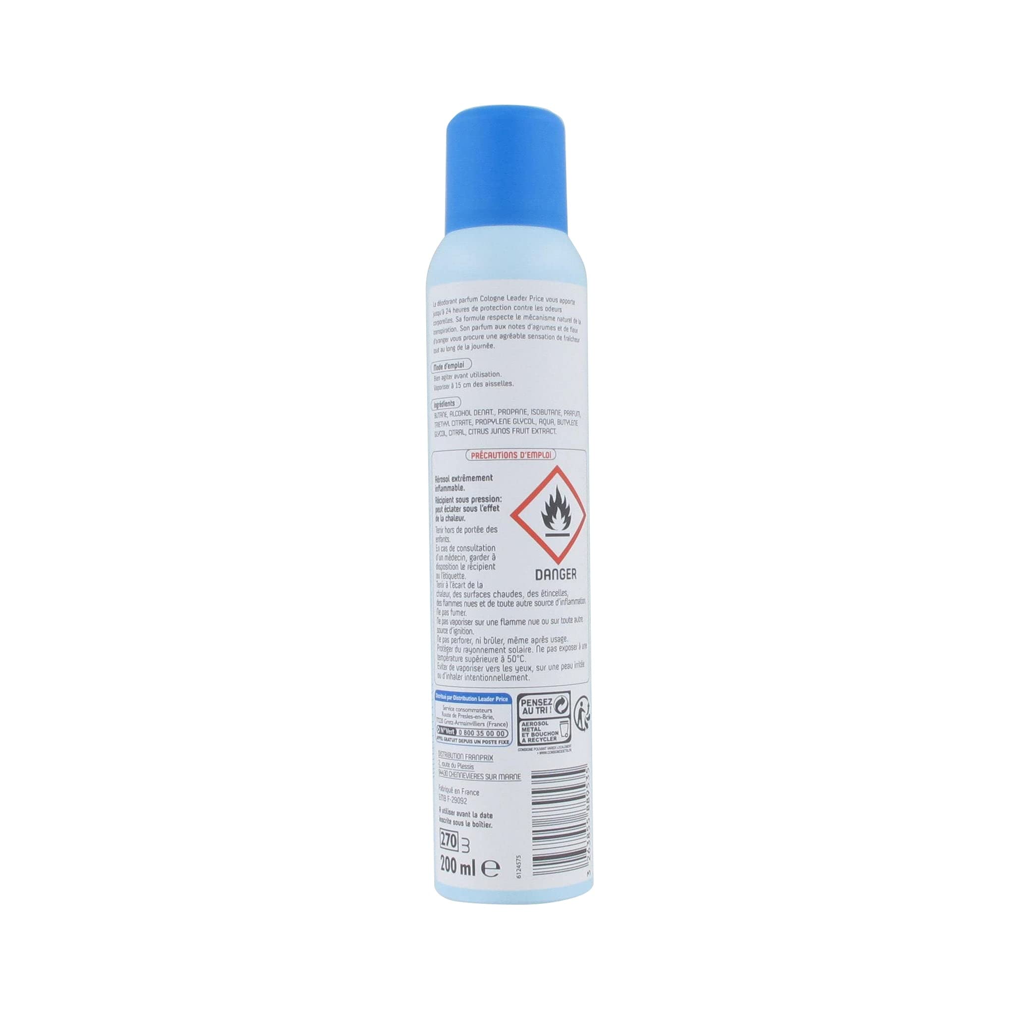 Leader Price Déodorant cologne fraîcheur 24h 200ml