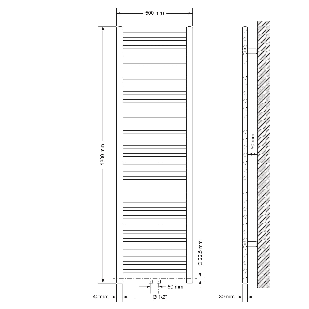 ECD Germany LuxeBath Radiateur Bain Sahara Noir 500x1800