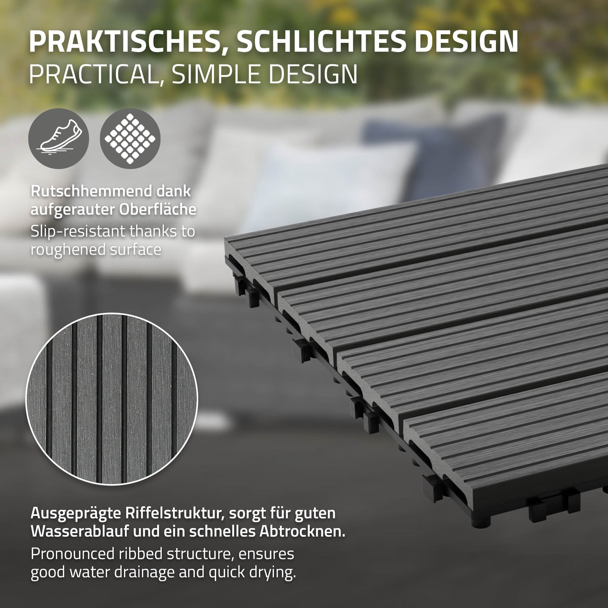 ECD Germany Garten Dalle terrasse WPC 30x30 cm anthracite 55 pcs 5m²
