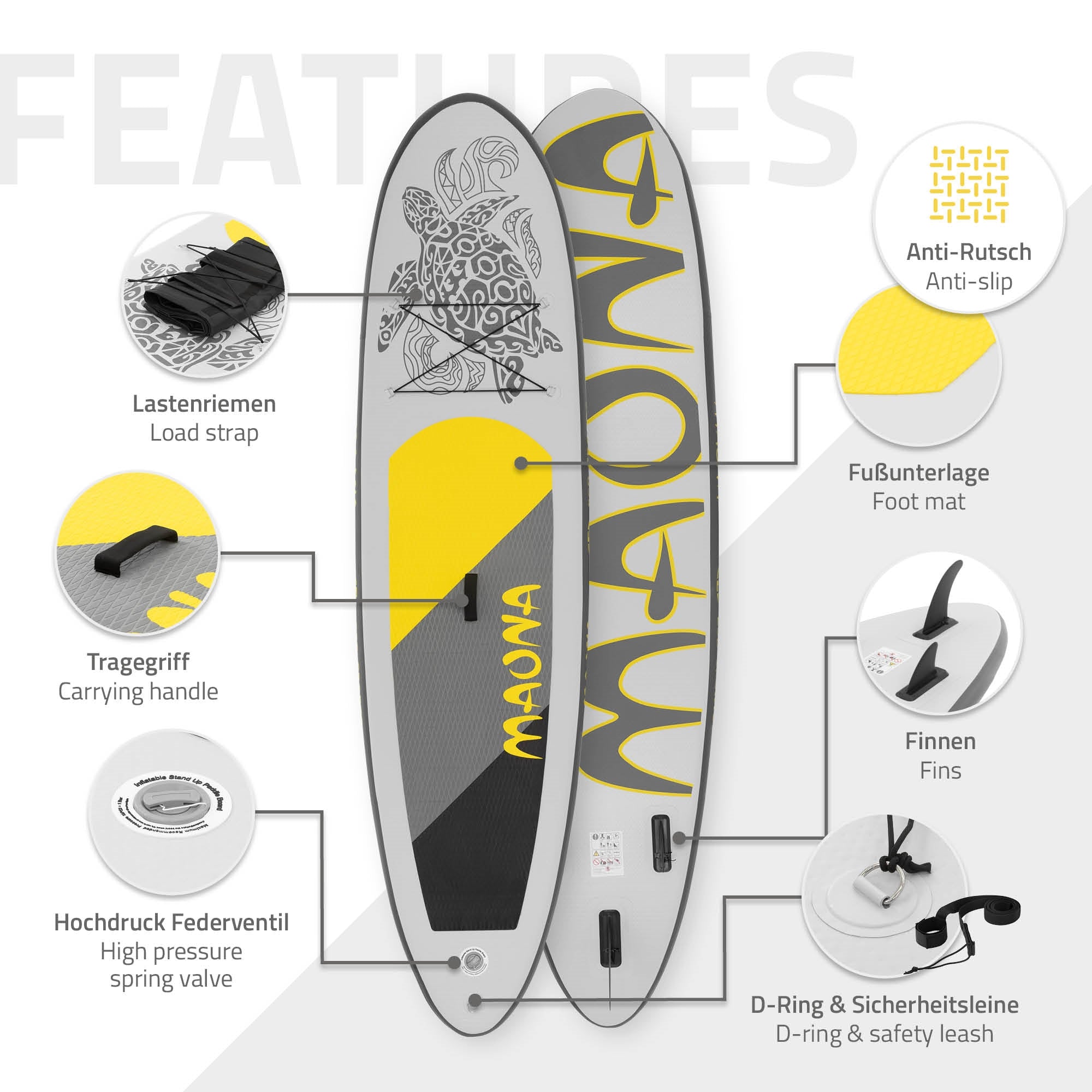 ECD Germany Maona Stand up paddle gonflable gris 308cm +pompe