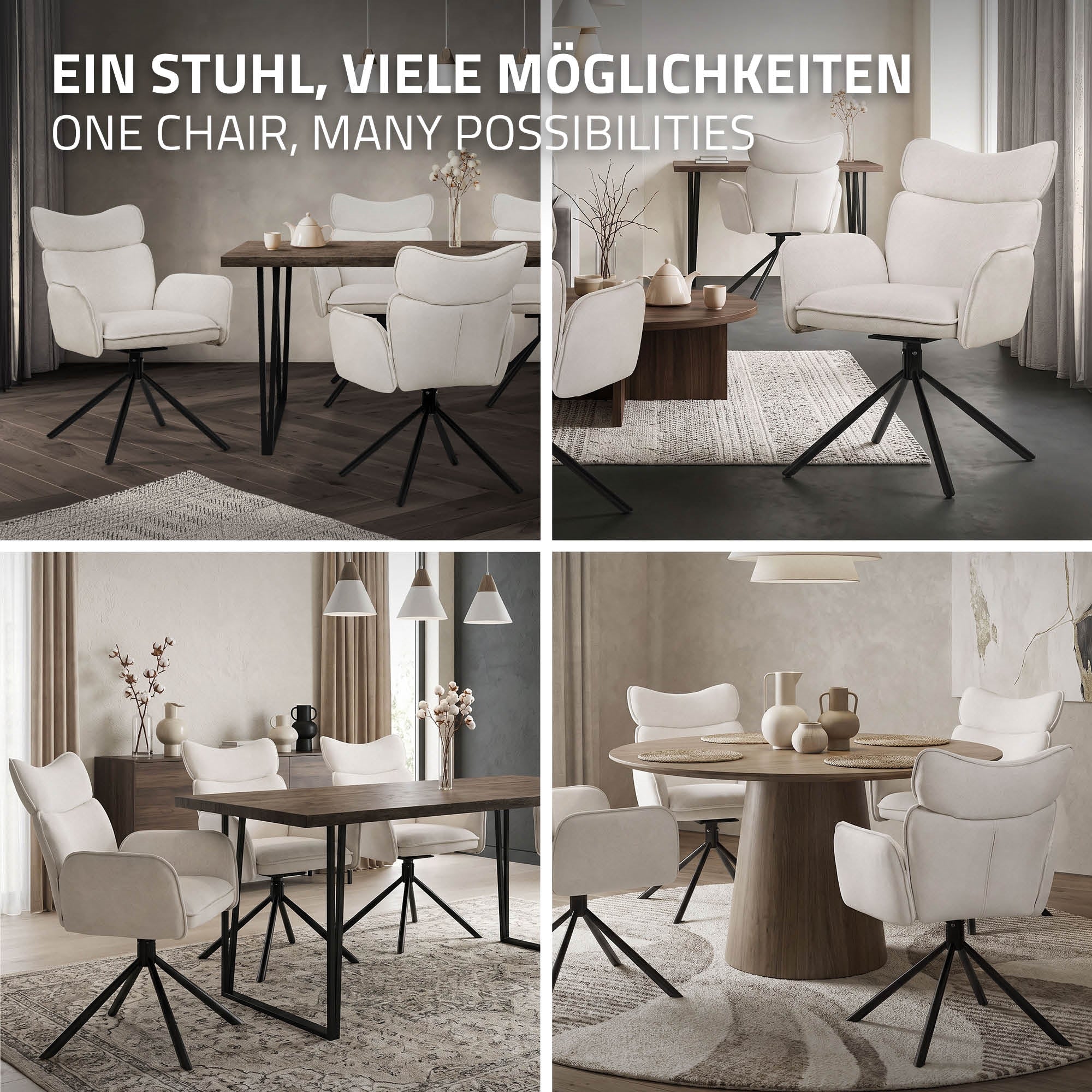 ECD Möbel chaise pivotante beige lot 4 tissu 120 kg