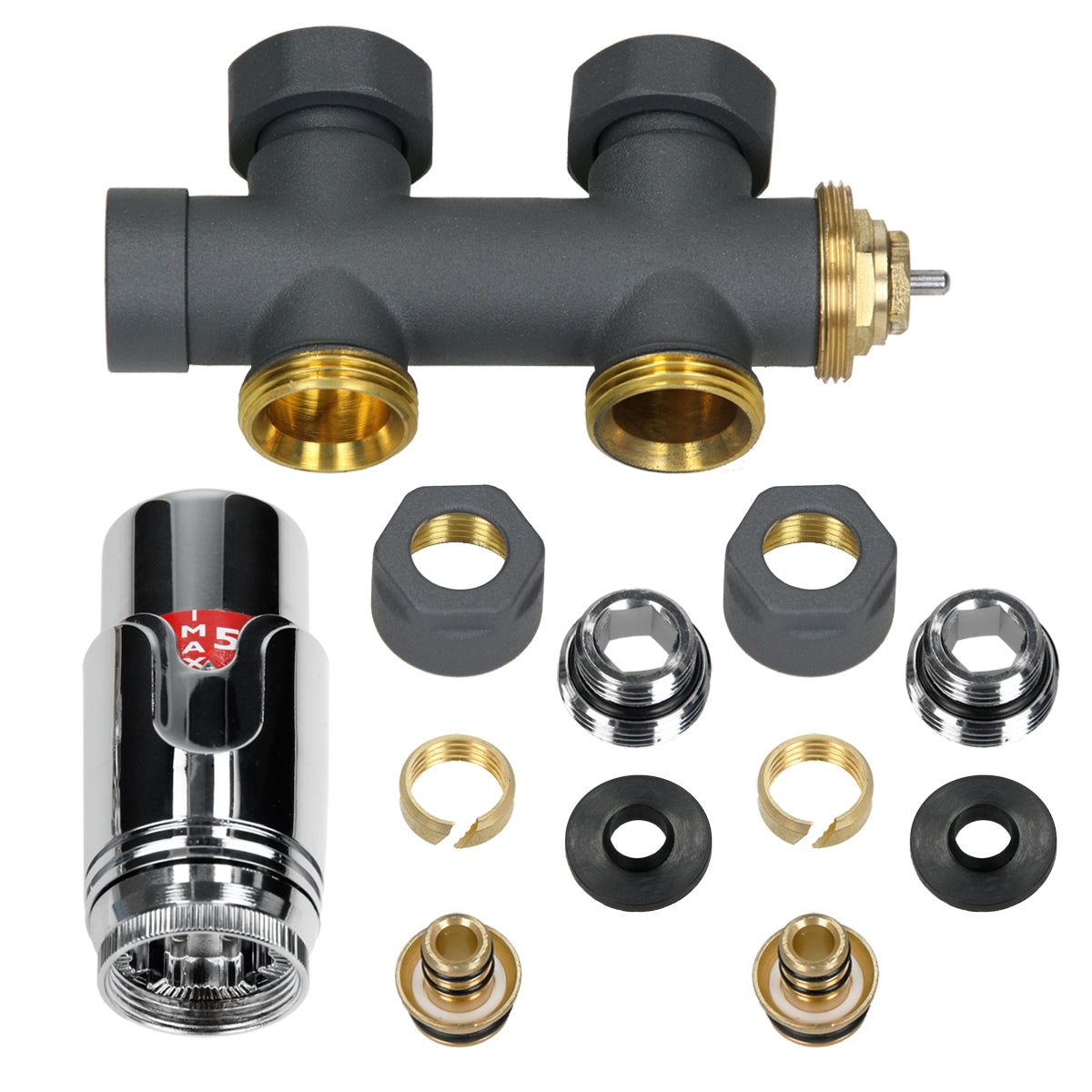 LuxeBath Multiblock kit robinet radiateur anthracite avec thermostat
