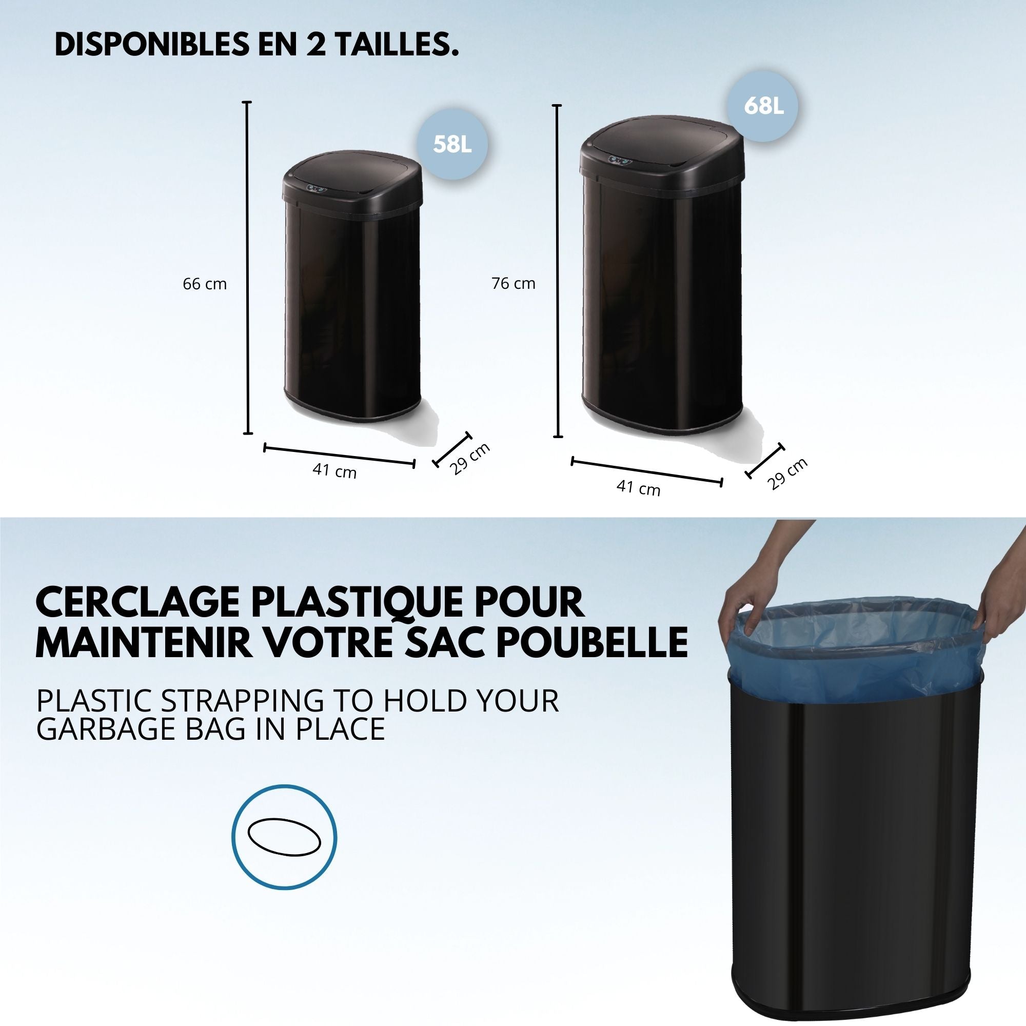 Red Deco Majestic poubelle cuisine 58L noir mat inox capteur