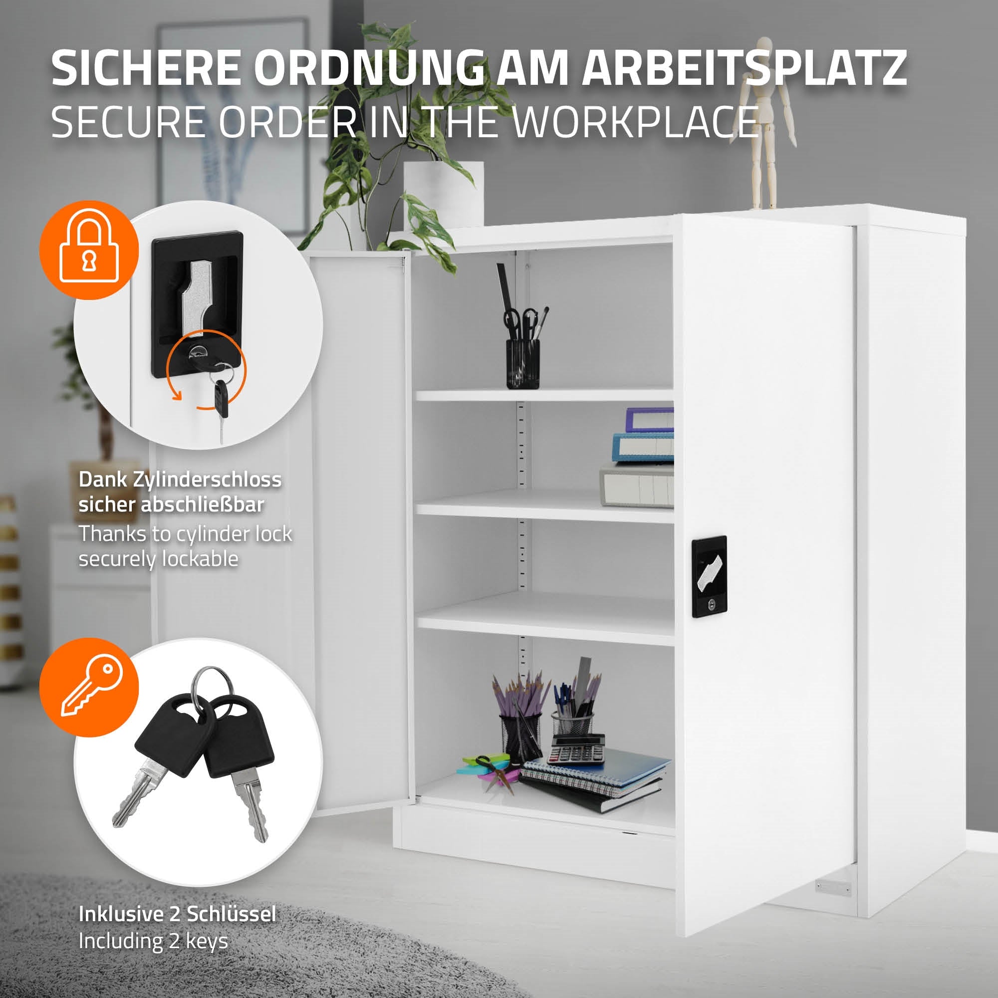 ML-Design 90x40x109 armoire de bureau acier blanc verrouillable