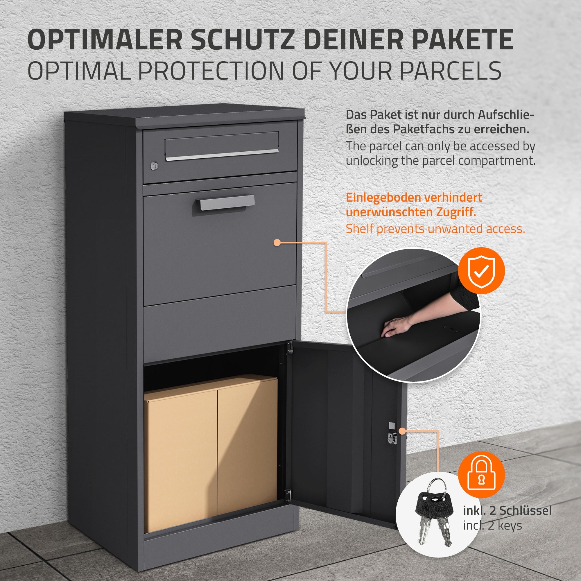 ECD Germany Bauen & Renovieren boîte aux lettres colis anthracite/chêne