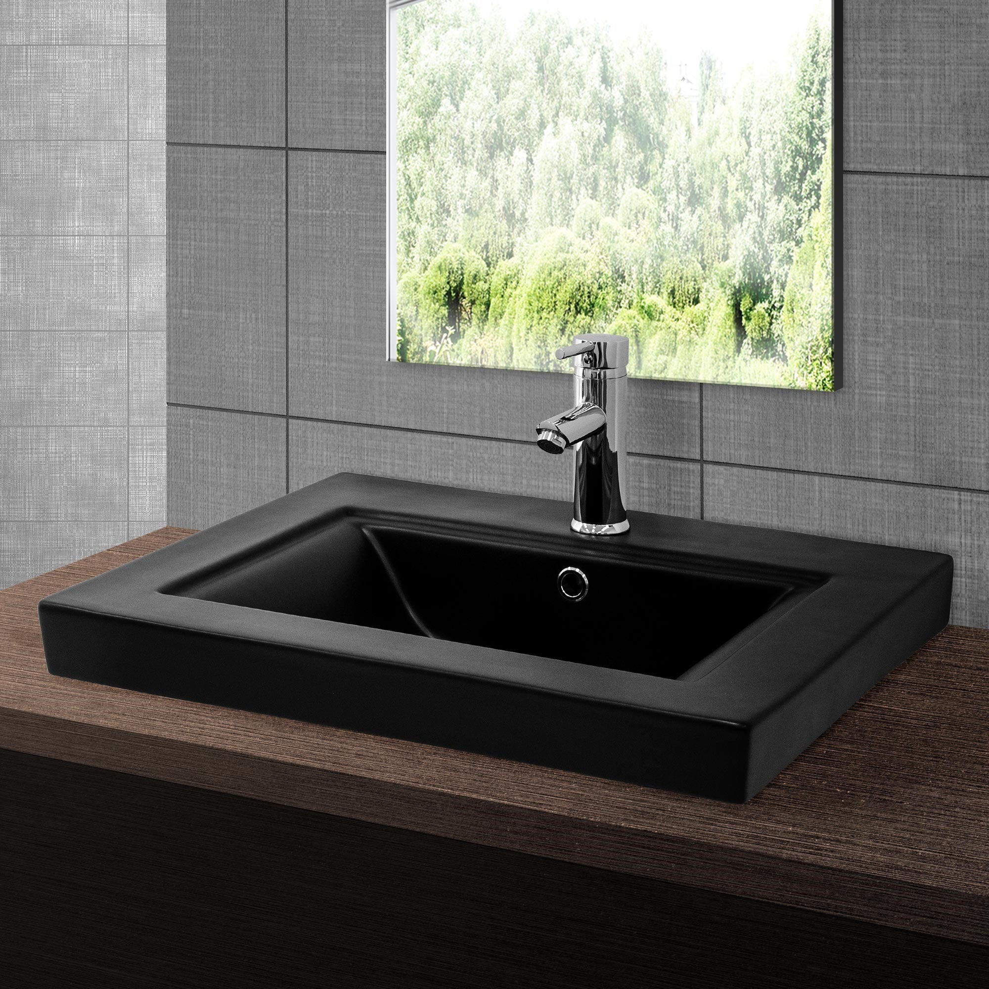 ECD Sanitär lavabo céramique noir 61 cm avec bonde