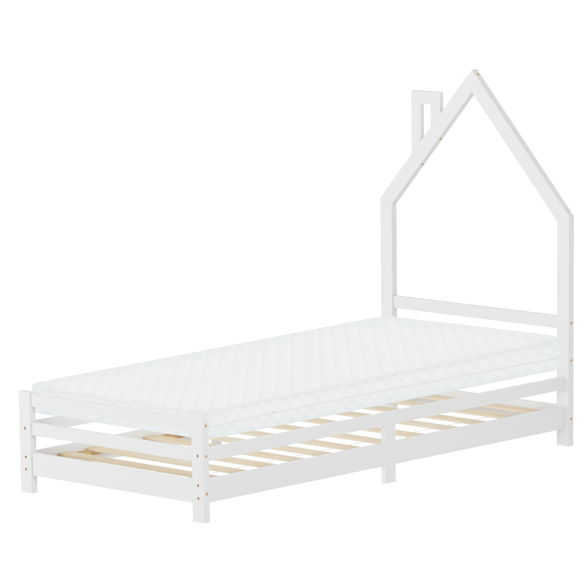 ECD Germany Kinder lit cabane pin 90x200cm avec sommier blanc