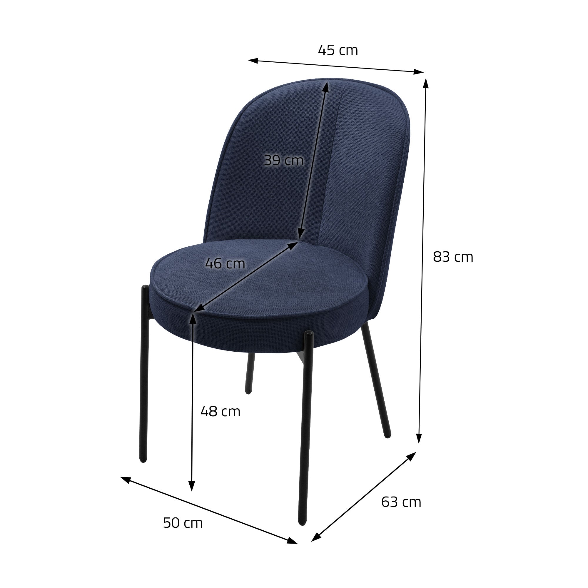 ECD Germany Möbel chaise salle à manger bleu foncé tissu lot de 2