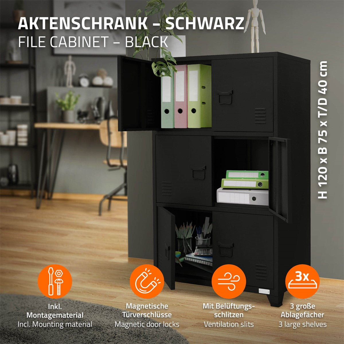 ECD Germany Werkstatt armoire bureau acier anthracite 75x40x120 cm