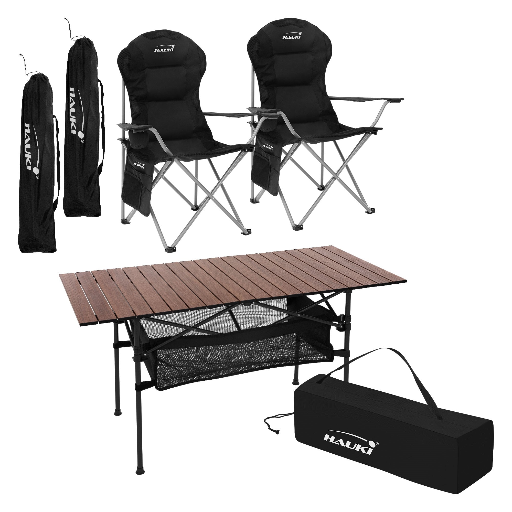 Hauki ensemble camping 3 pièces table pliante alu 2 chaises noir