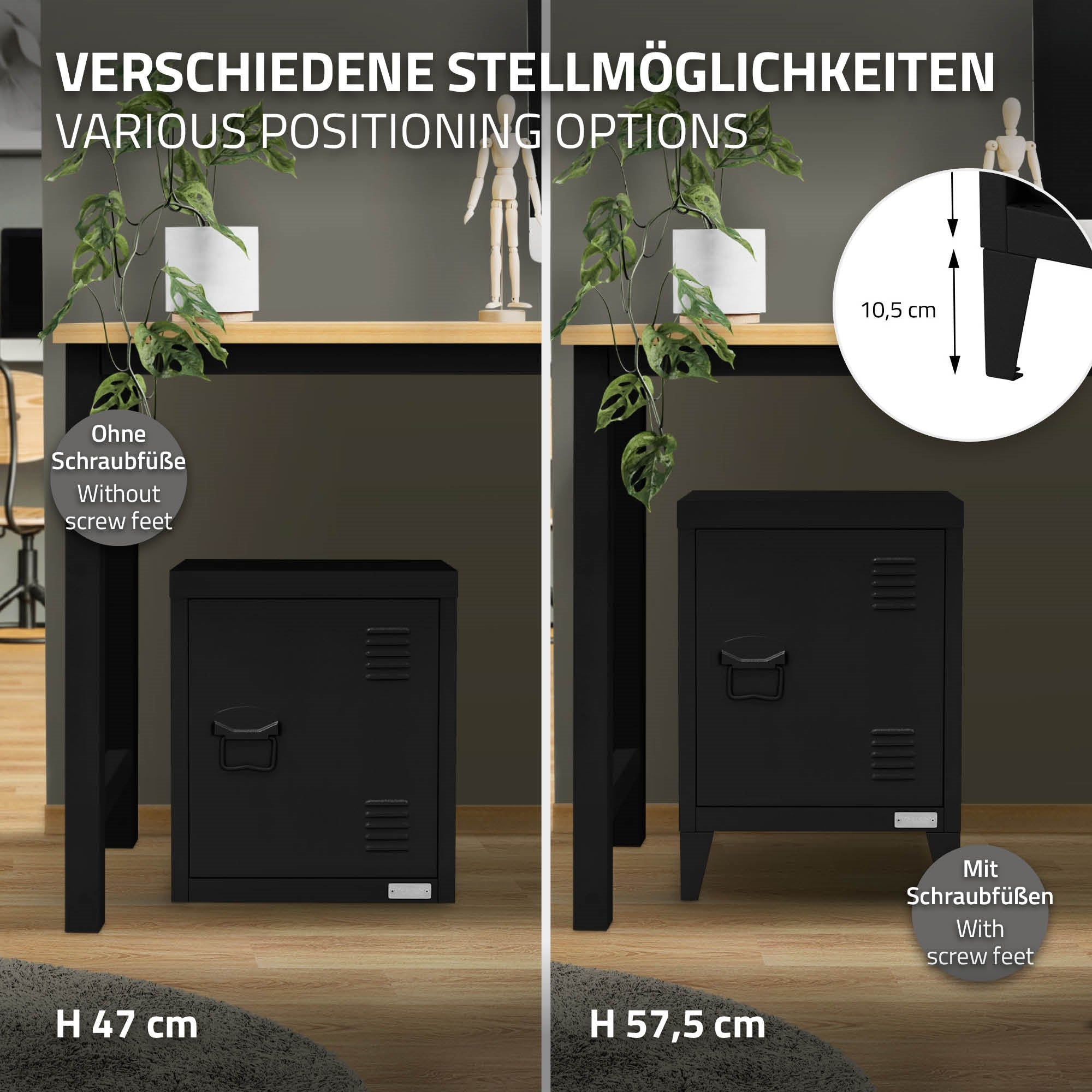 ECD Germany Werkstatt armoire bureau acier noir 40x30x57,5 cm