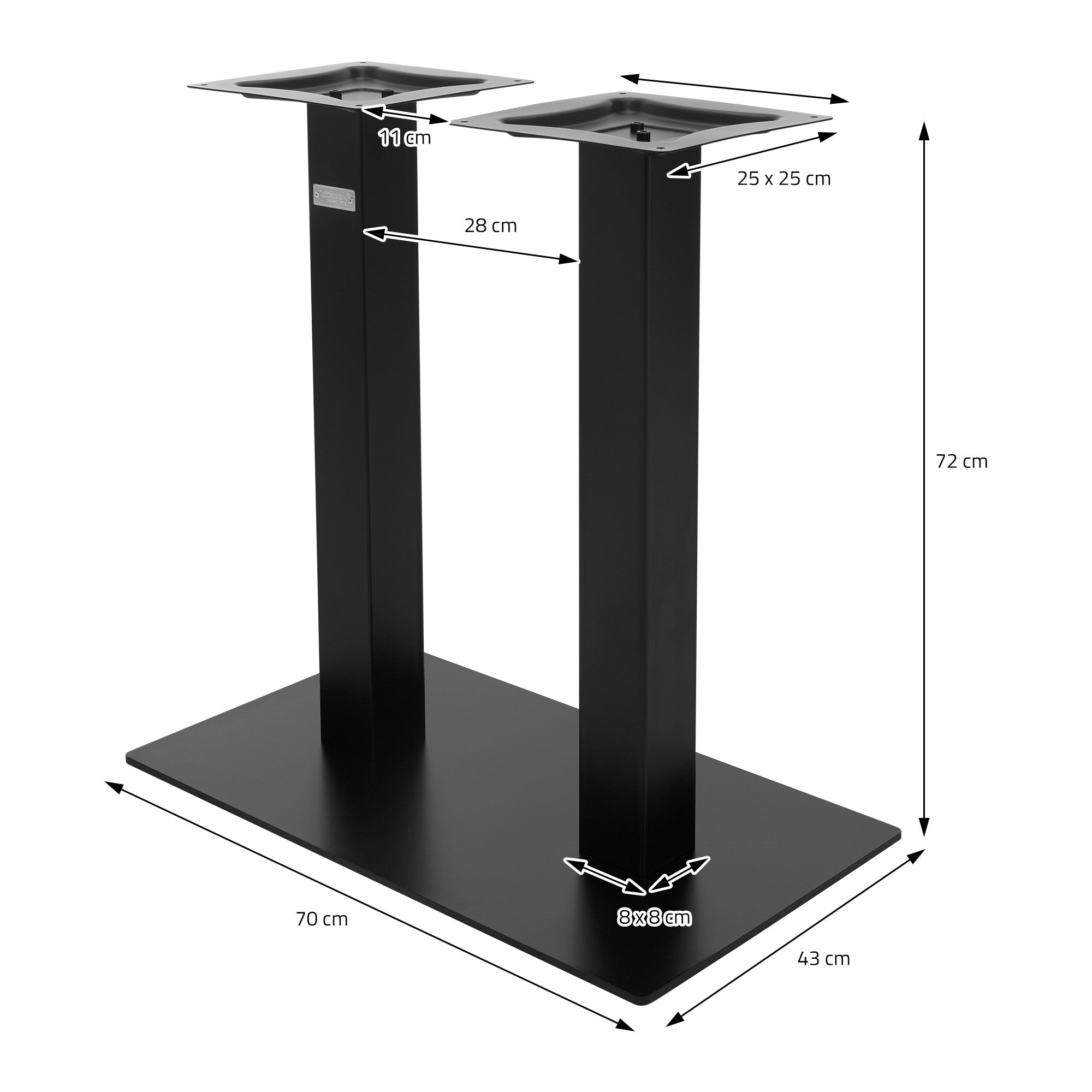 ECD Germany Möbel Double pied de table noir 72 cm acier