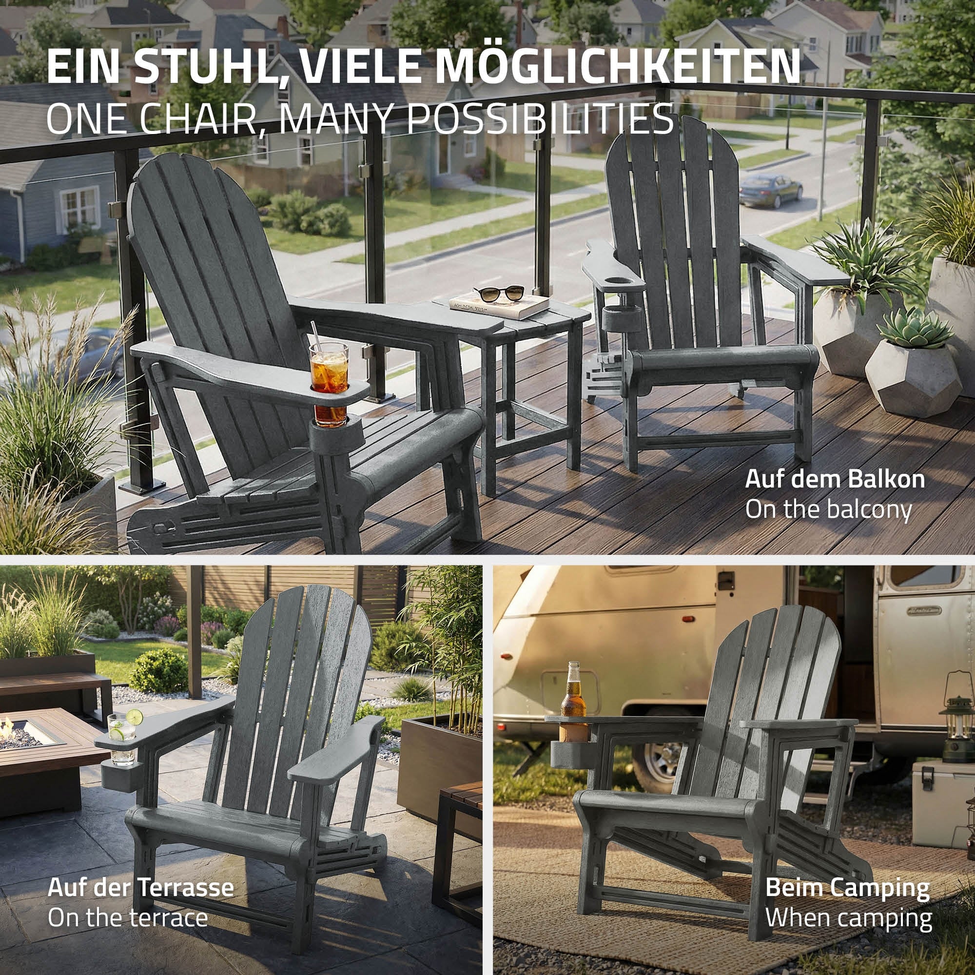 ML-Design Adirondack fauteuil jardin gris HDPE