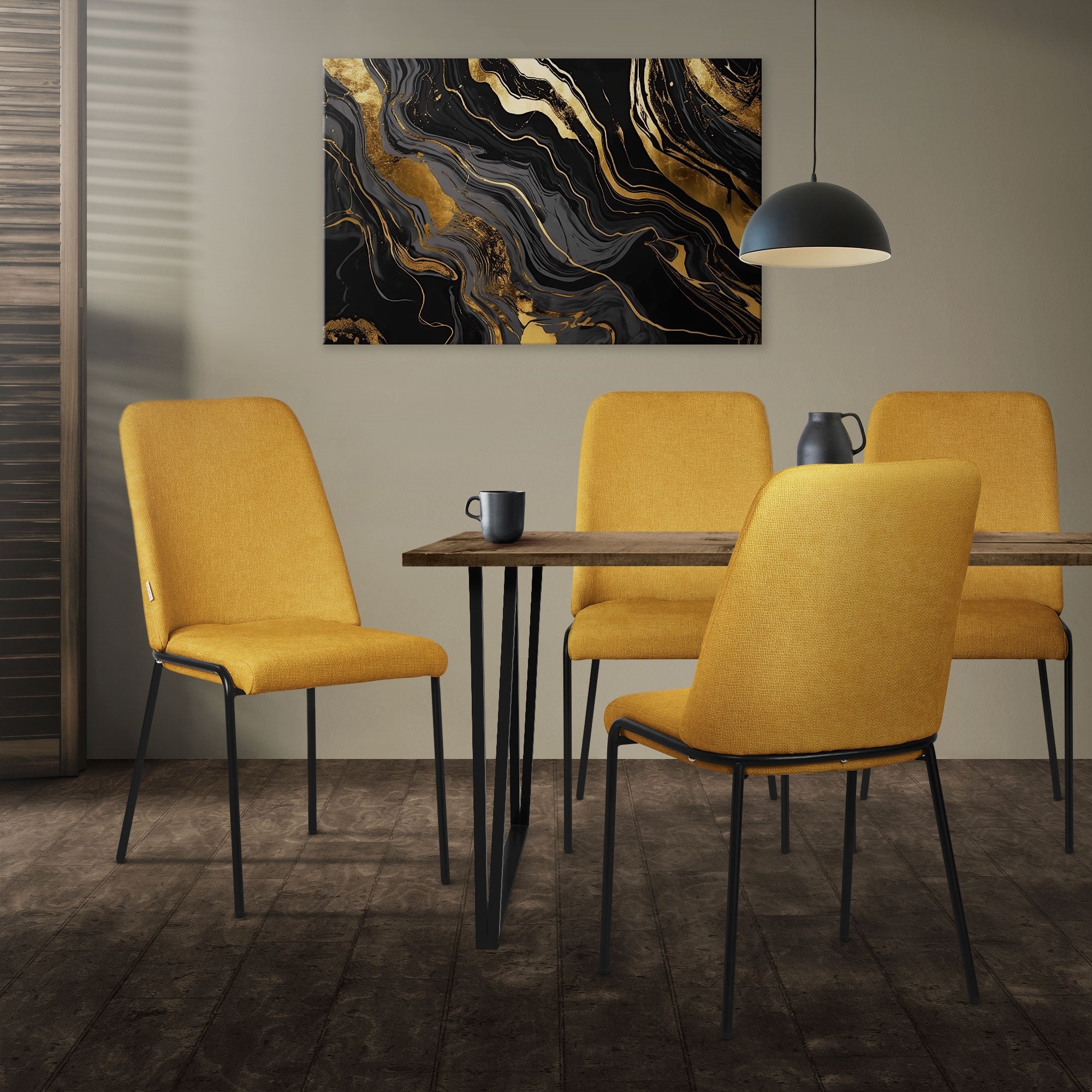 ECD Germany Möbel chaises salle à manger moutarde lot de 2