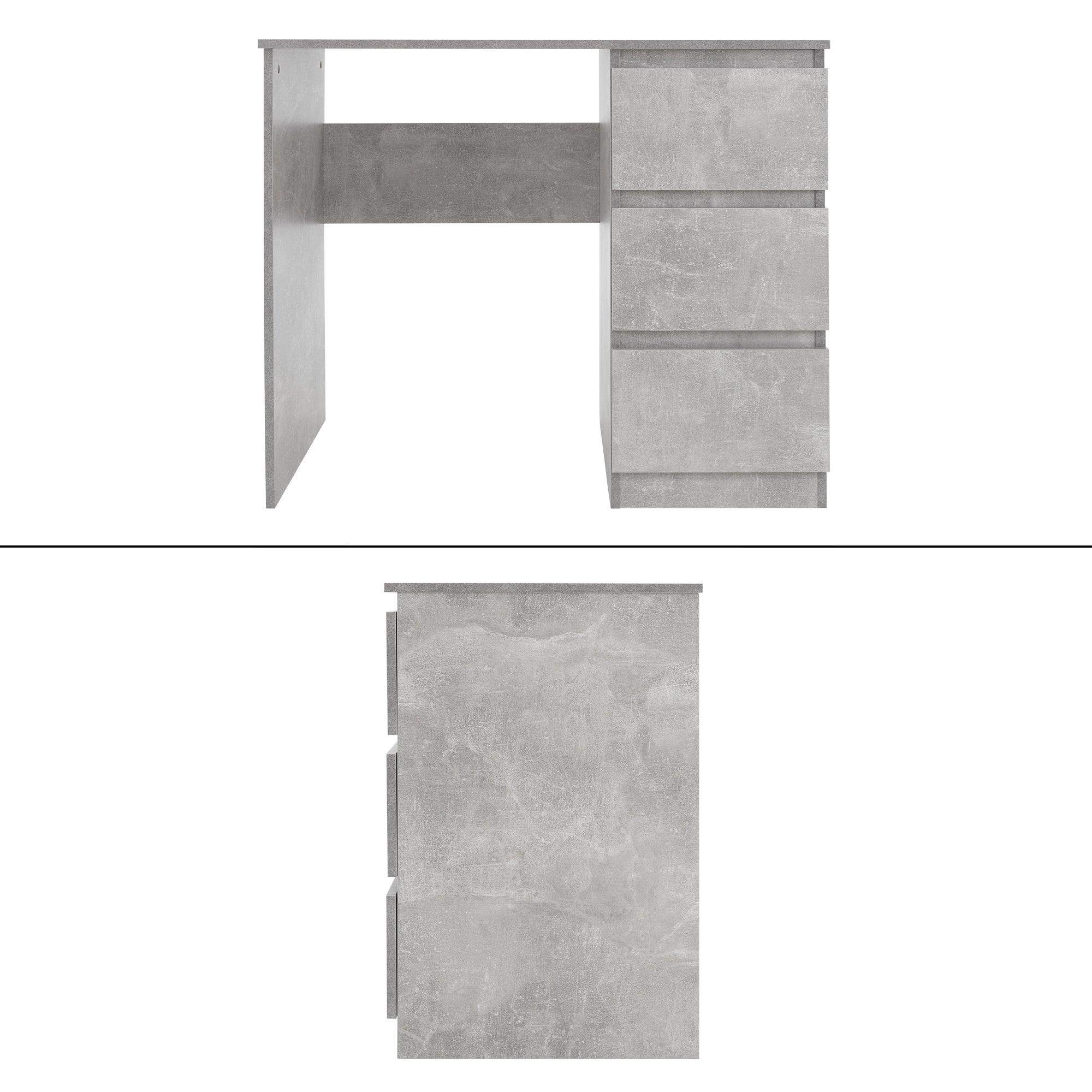 ECD Germany Möbel Bureau 3 Tiroirs Gris Bois 90x76x50 cm