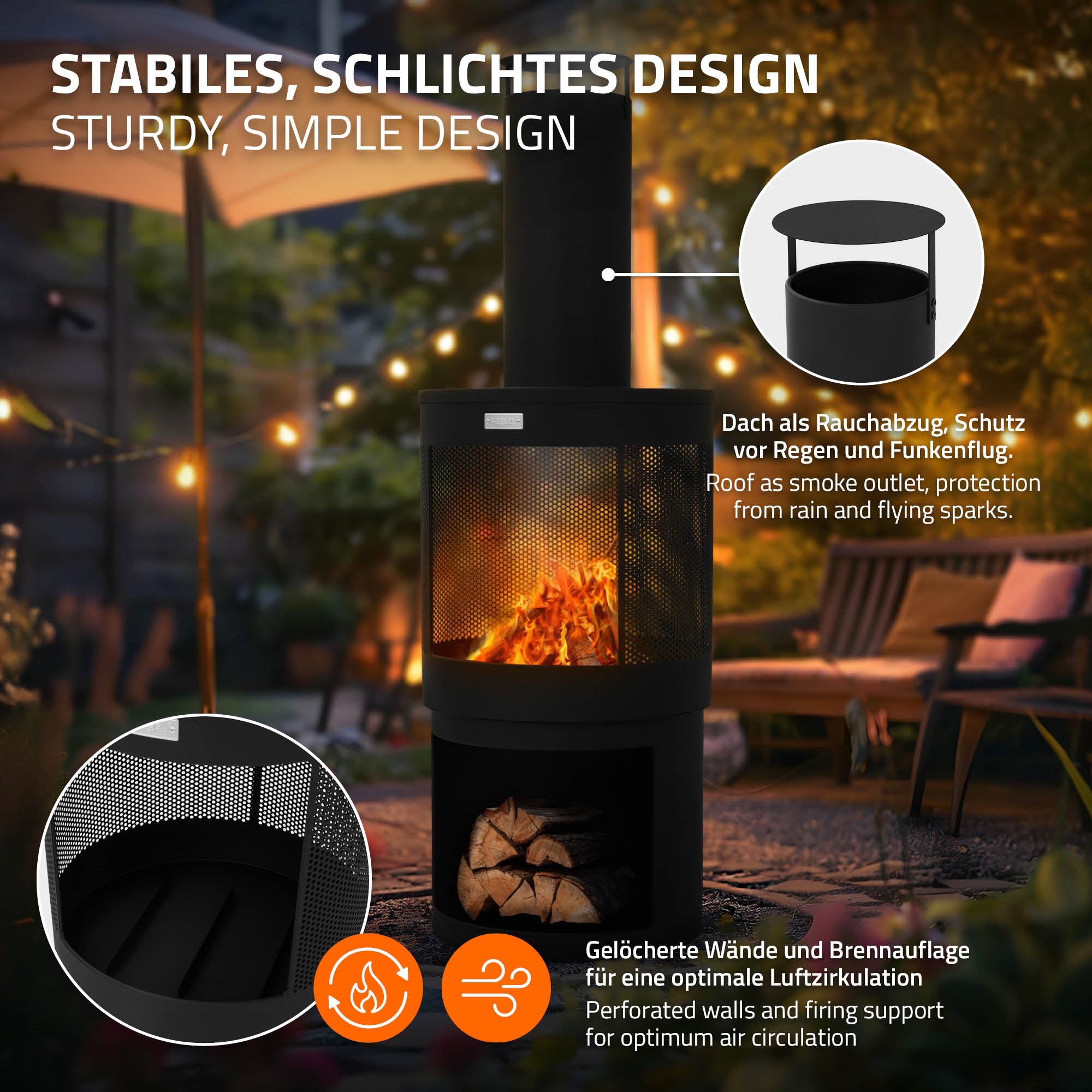 ML-Design Garten cheminée de jardin acier noir 131x45 cm ronde