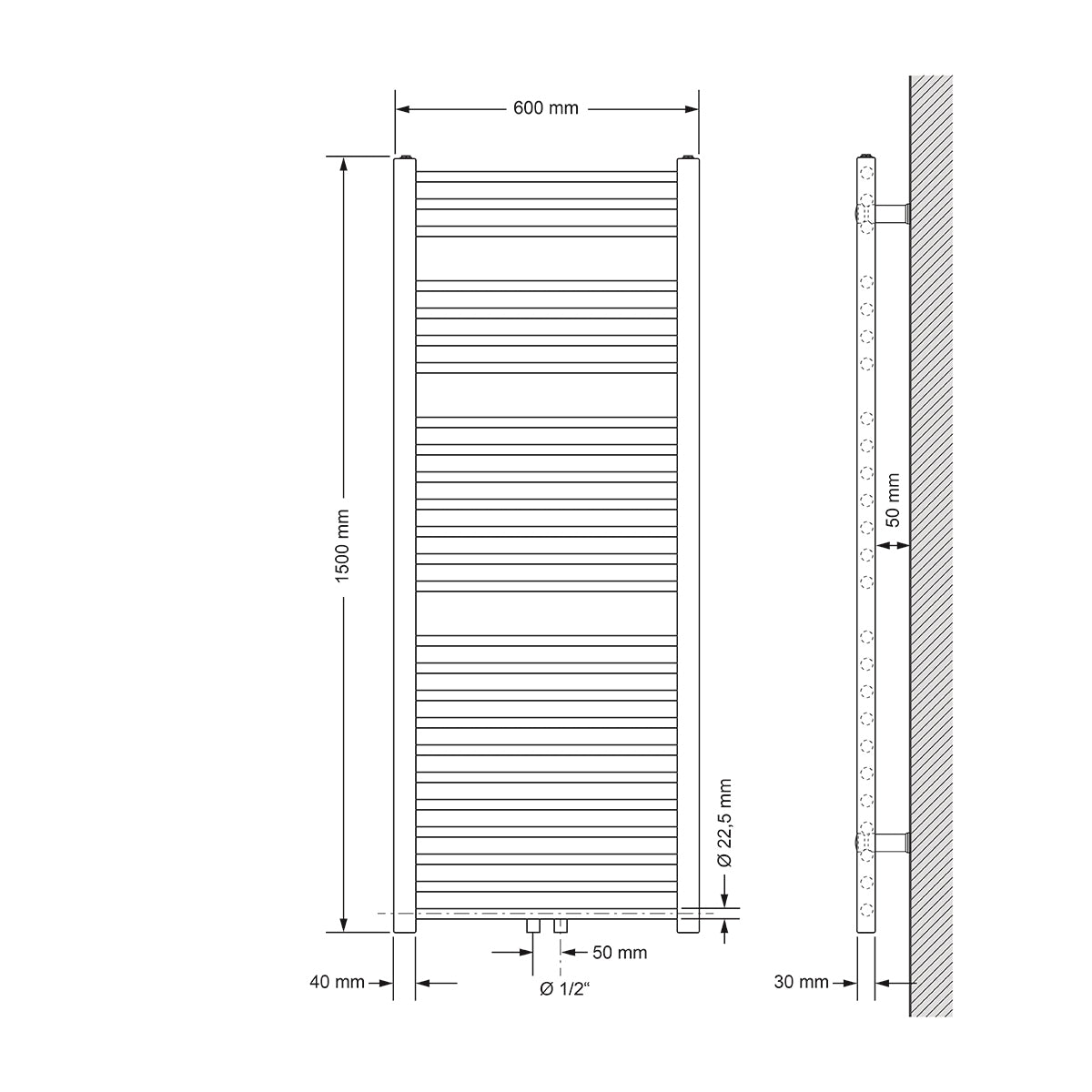 ECD Germany Heizungen sèche-serviettes chromé 600x1500 mm