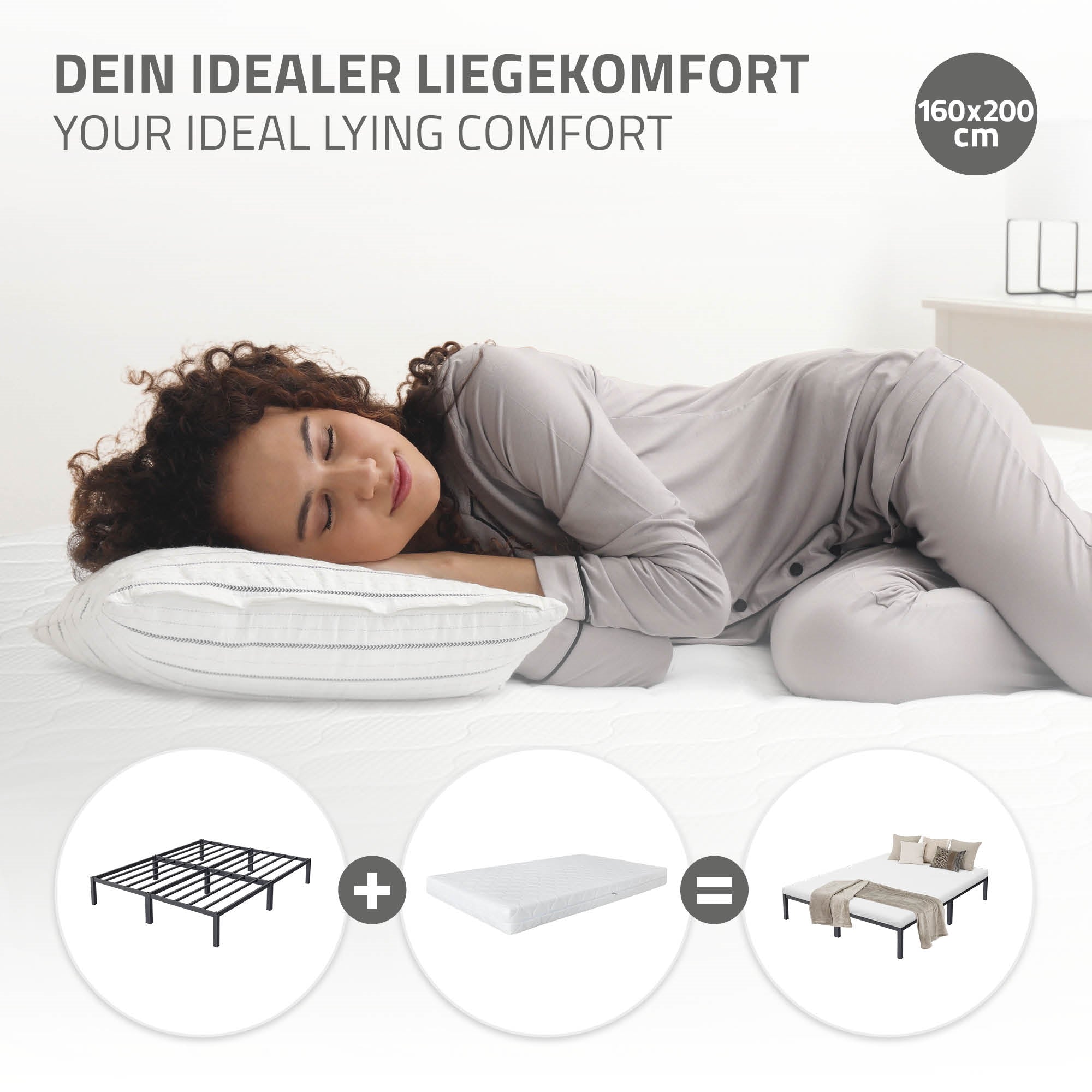 ECD Germany Möbel Lit double métal 160x200 anthracite