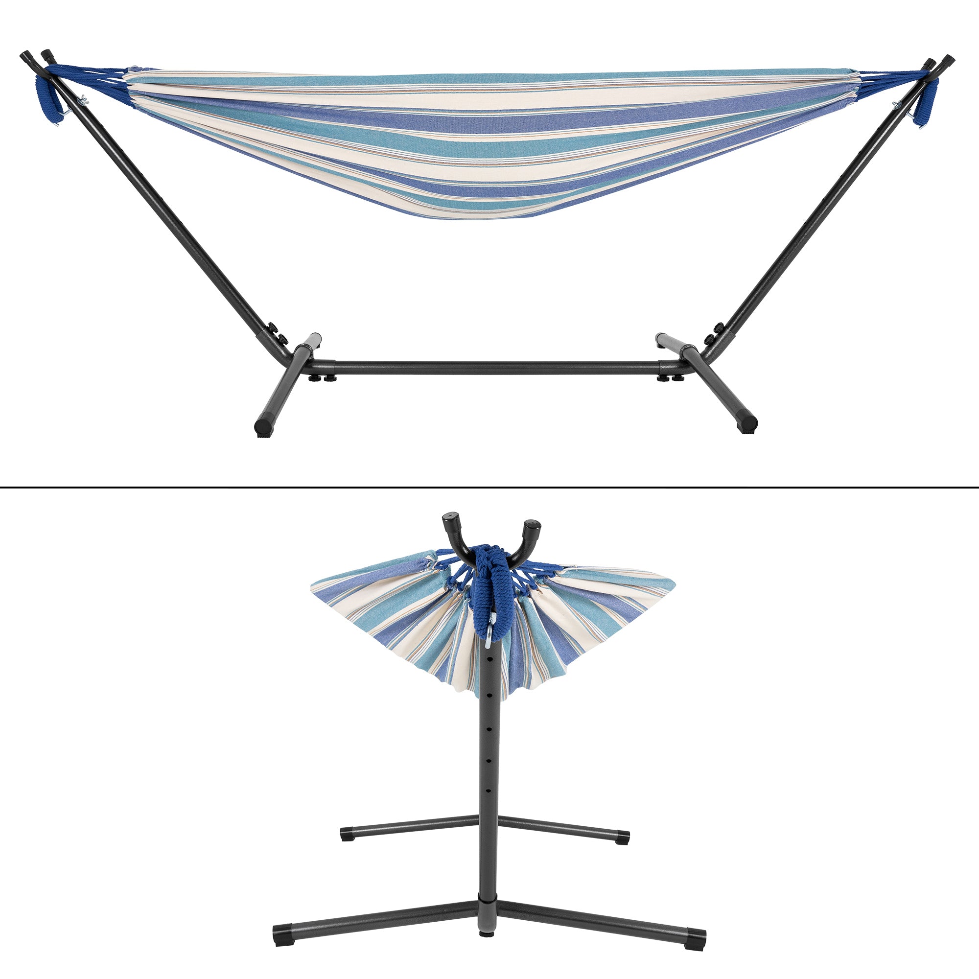 ECD Germany Sport Freizeit hamac XXL sur pied bleu blanc 275 cm