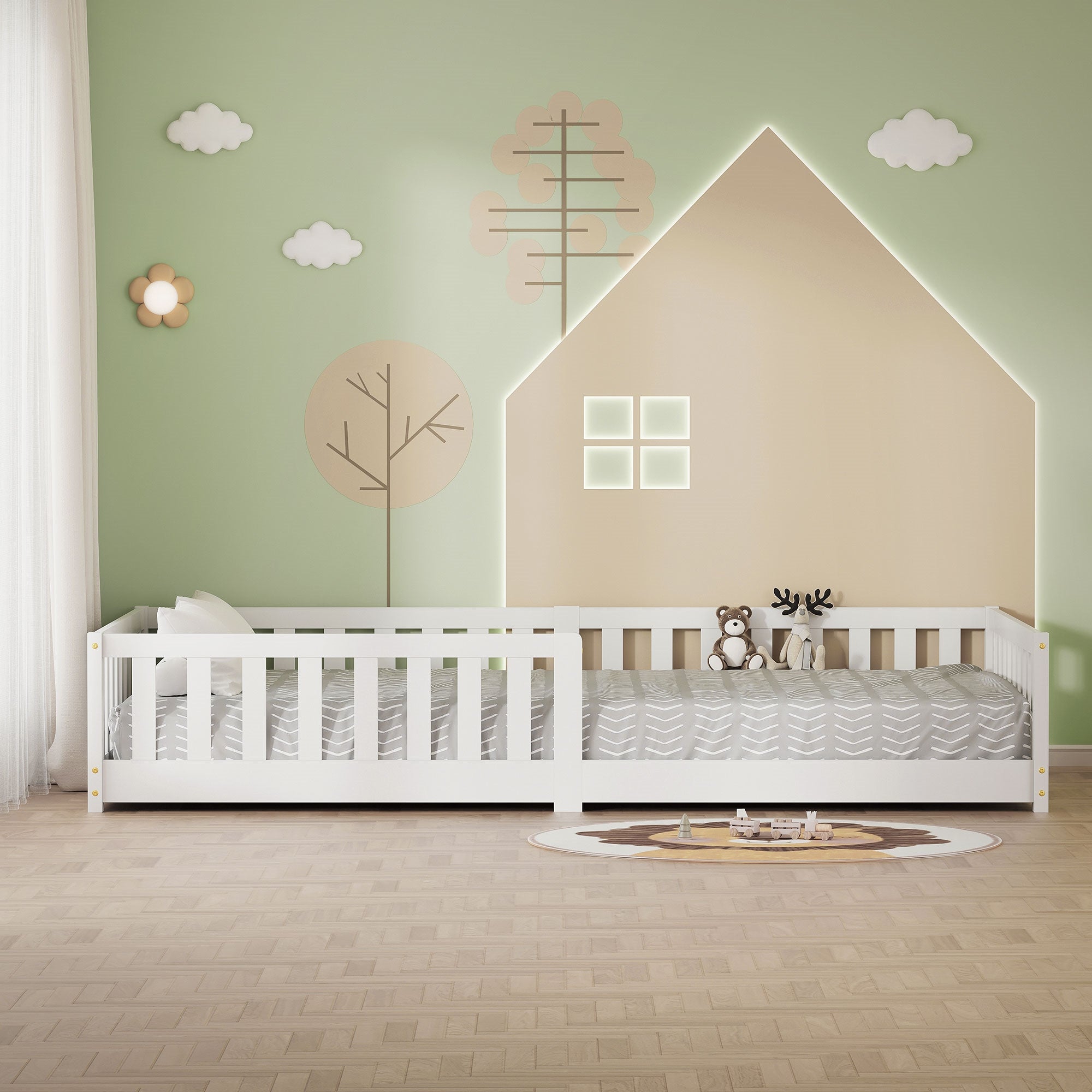 ECD Kinder Lit Enfant 120x200 Blanc Pin avec Sommier