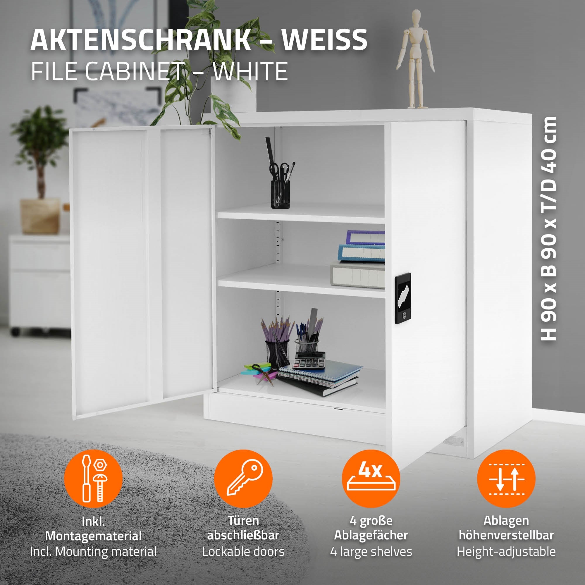 ECD Germany armoire bureau métal 90x40x90 blanc verrouillable