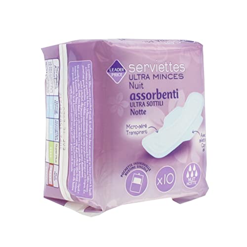 Leader Price Serviettes nuit ultra minces x10 absorbantes
