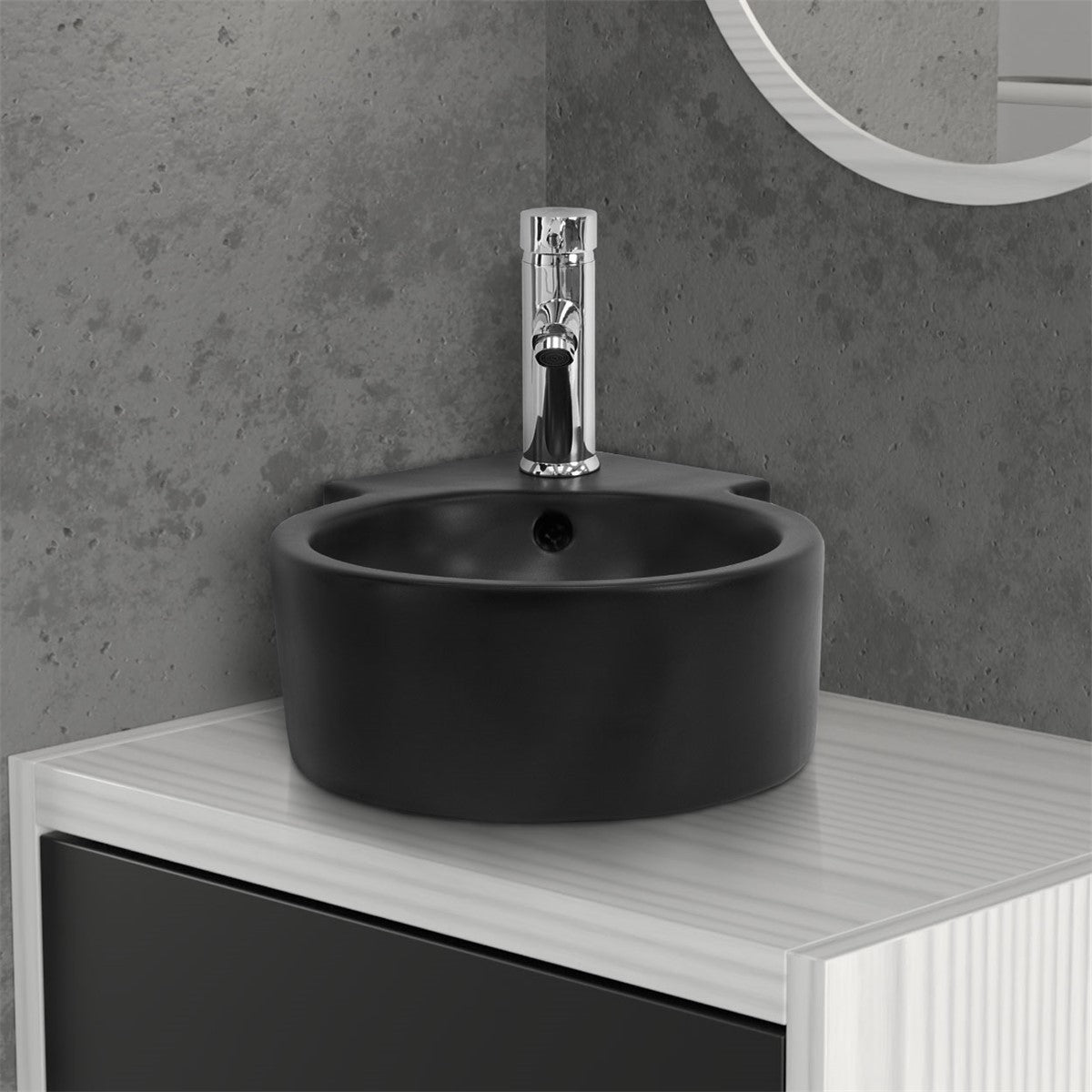 ECD Germany Sanitär lave-mains noir céramique 45x36 cm avec bonde
