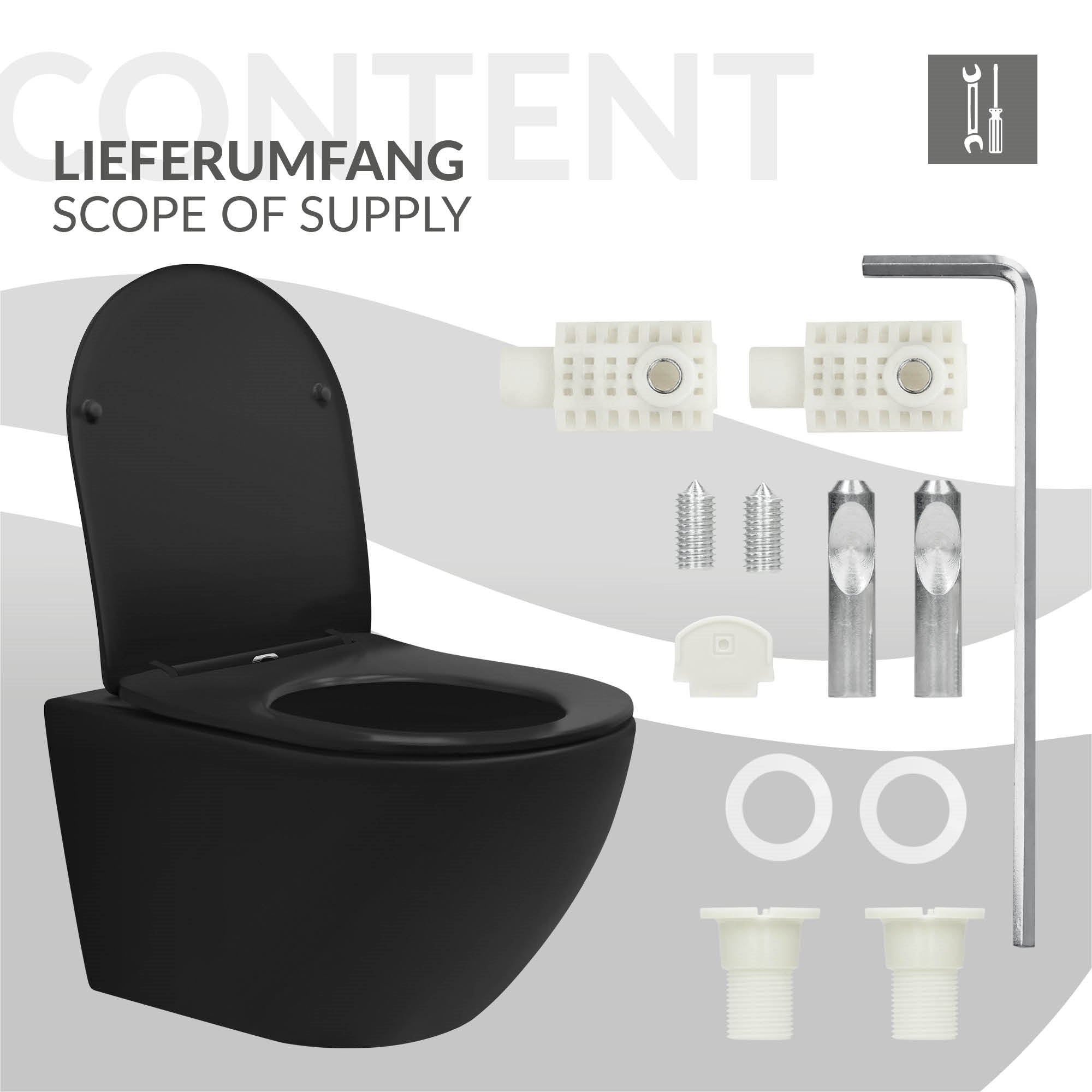 LuxeBath WC suspendu sans bride 54 cm noir mat softclose