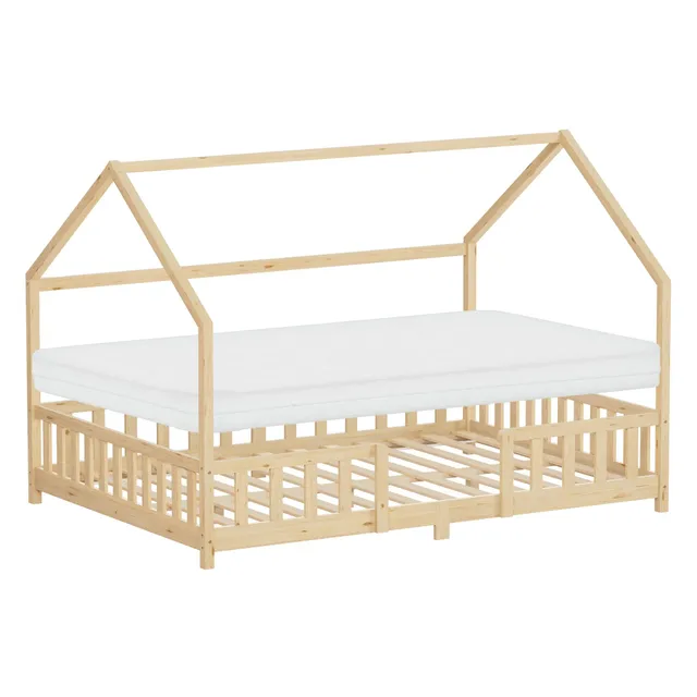 ECD Germany Kinder lit cabane 140x200 pin matelas 16cm