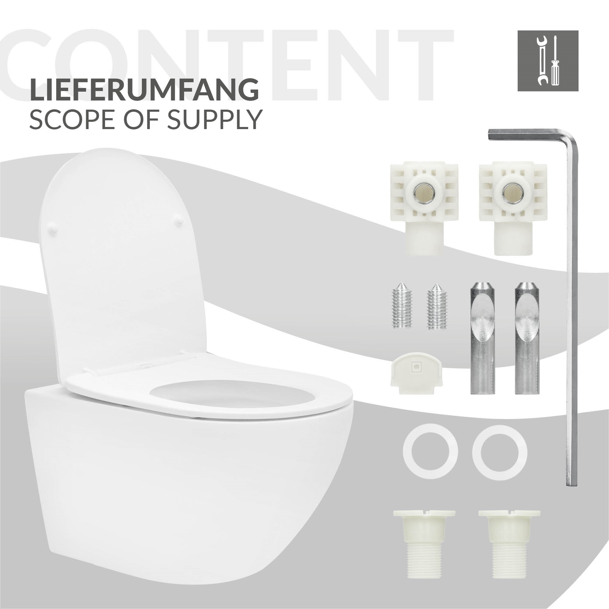 ECD Germany Sanitär LuxeBath WC suspendu blanc mat 54 cm sans bride
